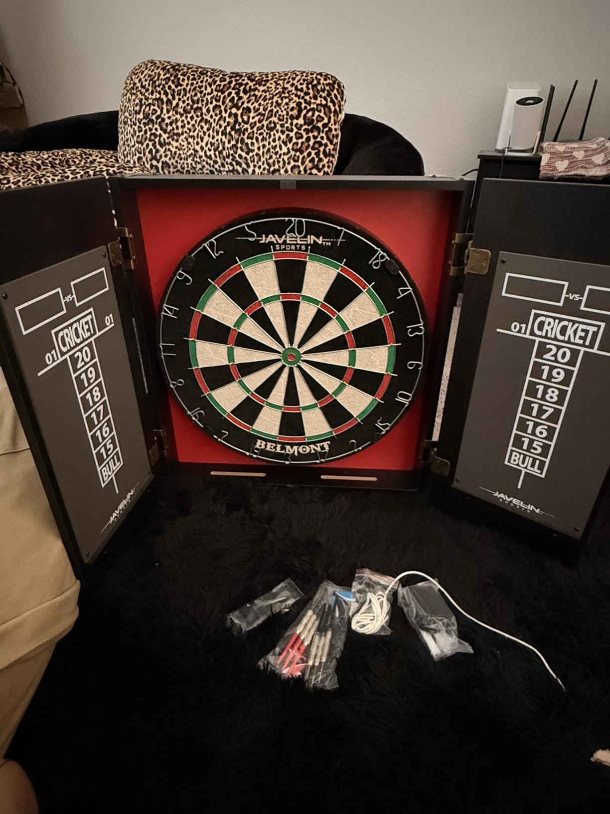 EastPoint Belmont Dart Board Cabinet, 6 Steel Tip Darts, Game Room Decor | Official Size, Self-Healing Sisal, Staple-Free Bullseye, Built-In Scoring & Storage, Man Cave Decor, For Family Game Nights customer photo 1