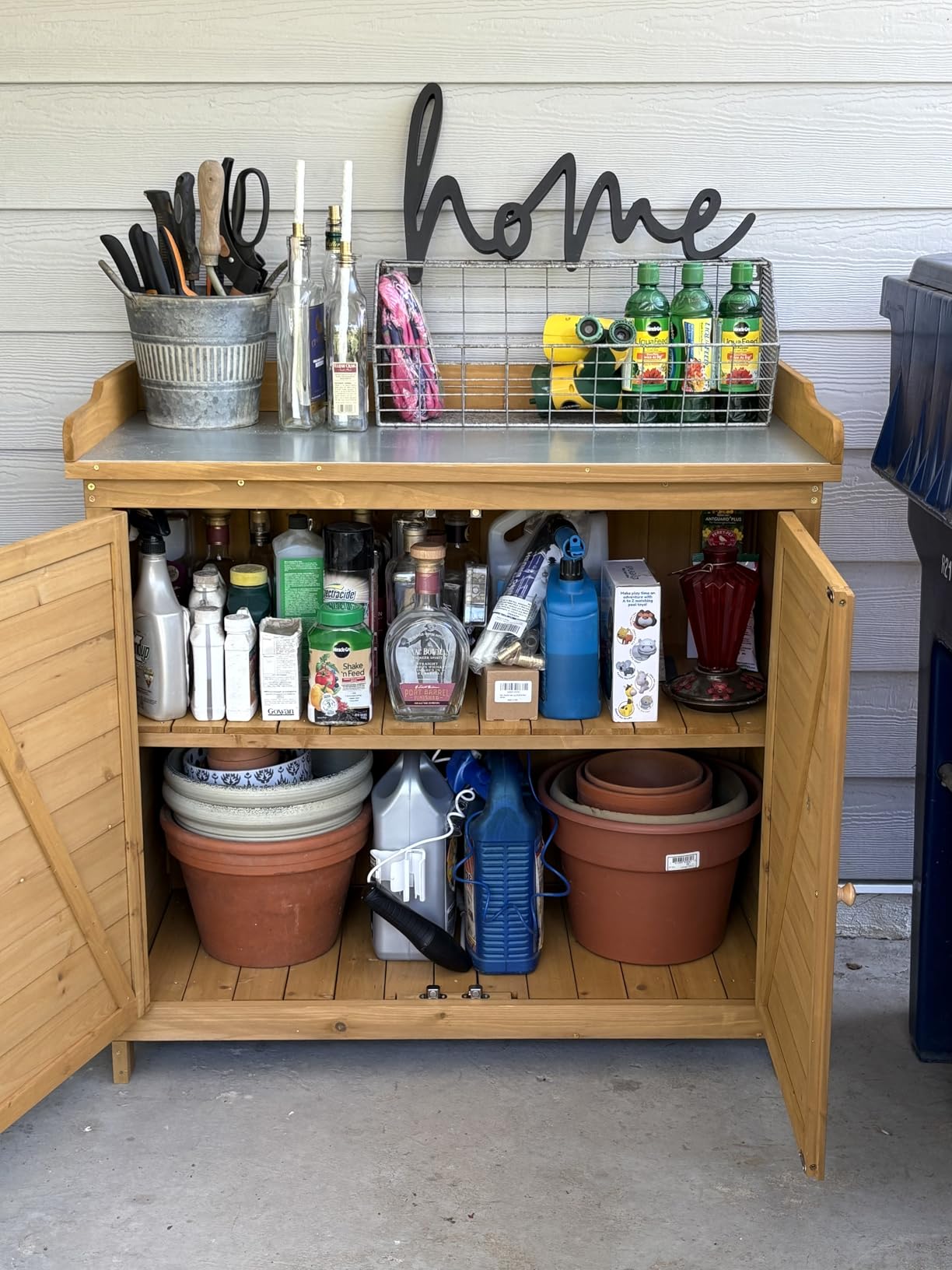 GDLF Outdoor Storage Cabinet with Work Bench, Garden Potting Table, Natural | 38.2
