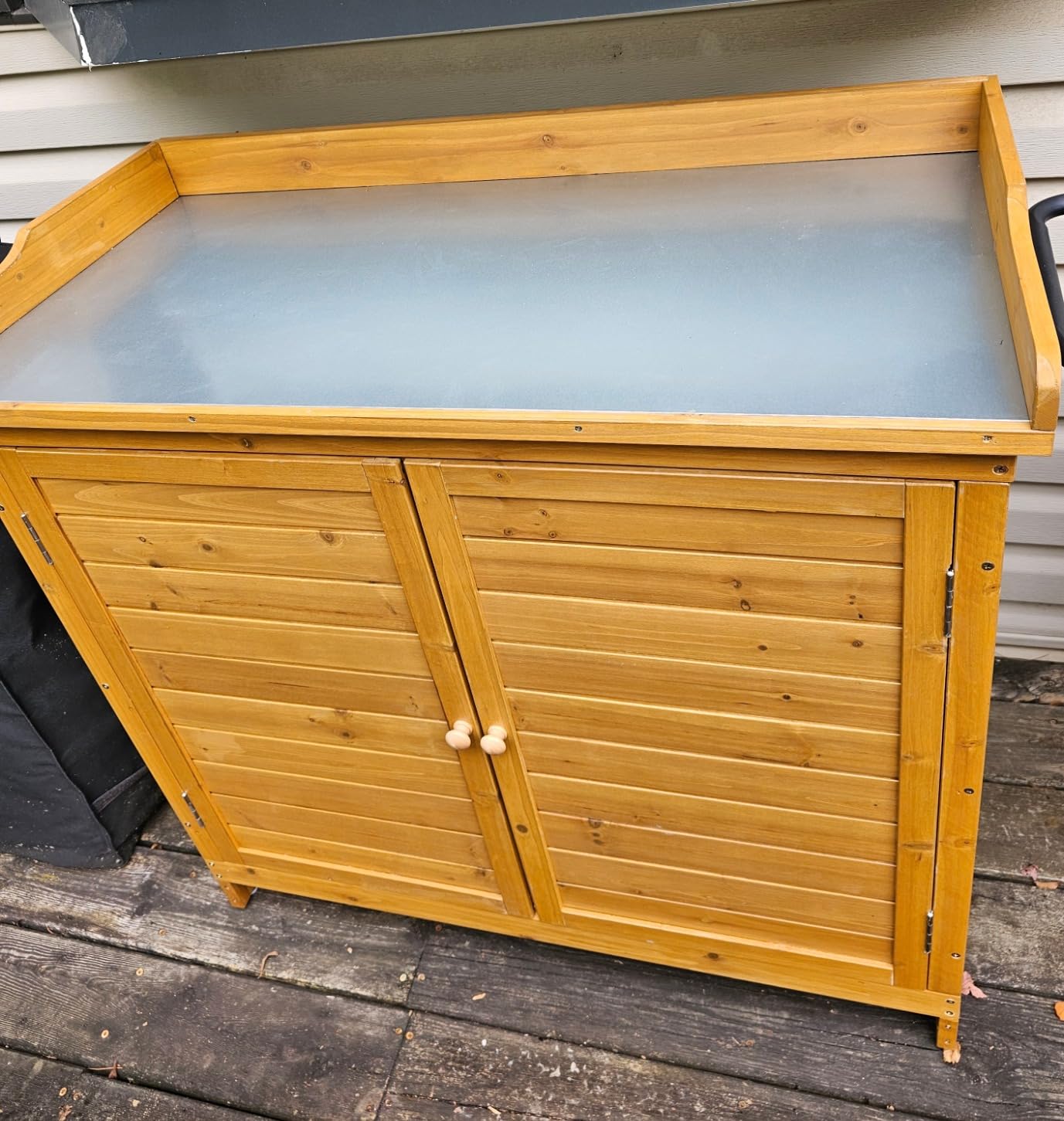 GDLF Outdoor Storage Cabinet with Work Bench, Garden Potting Table, Natural | 38.2