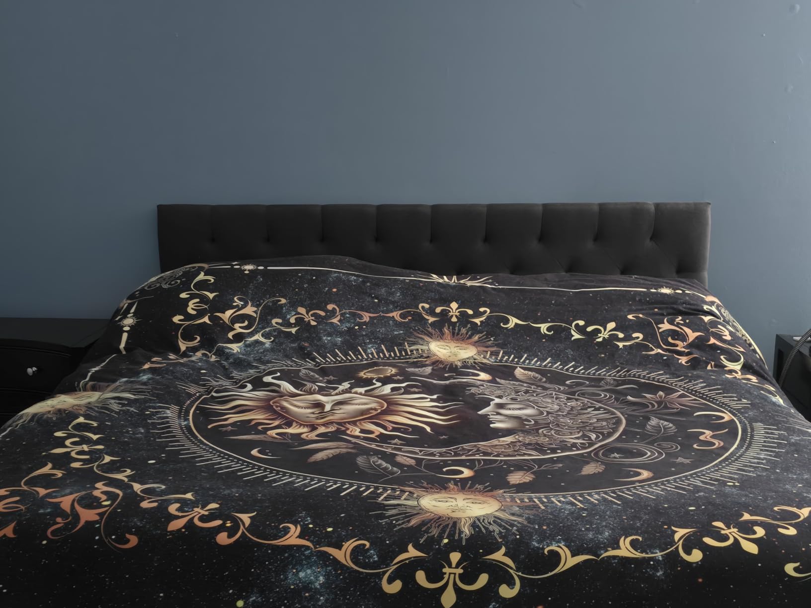 Lucid Mid-Rise Upholstered Headboard - Diamond Tufted - Padded Polyester - Adjustable Height from 34 to 46 - Easy Assembly - Bed Frame or Wall Mount - Sturdy - Stone - Queen Size customer photo 1