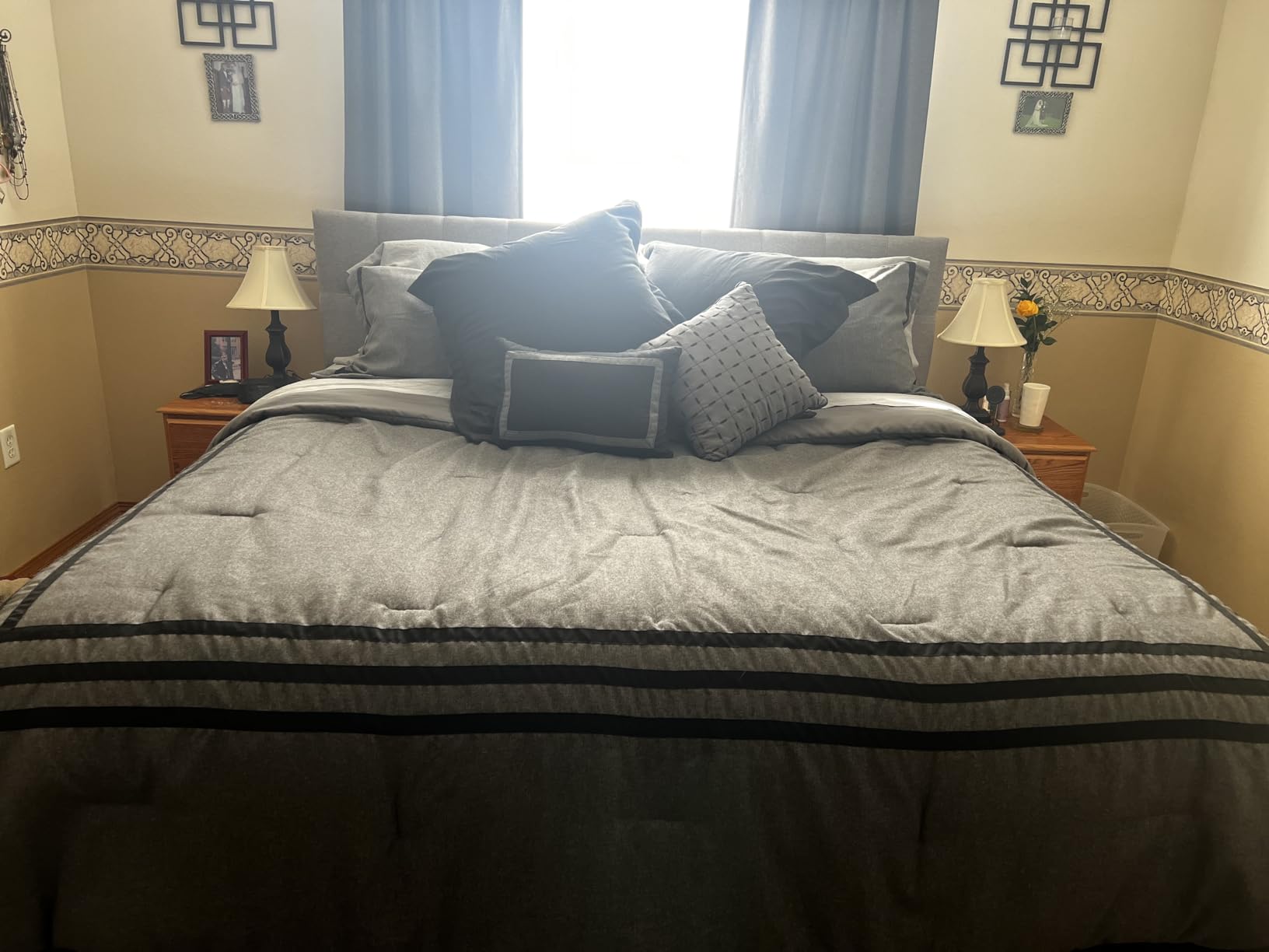 Lucid Mid-Rise Upholstered Headboard - Diamond Tufted - Padded Polyester - Adjustable Height from 34 to 46 - Easy Assembly - Bed Frame or Wall Mount - Sturdy - Stone - Queen Size customer photo 2