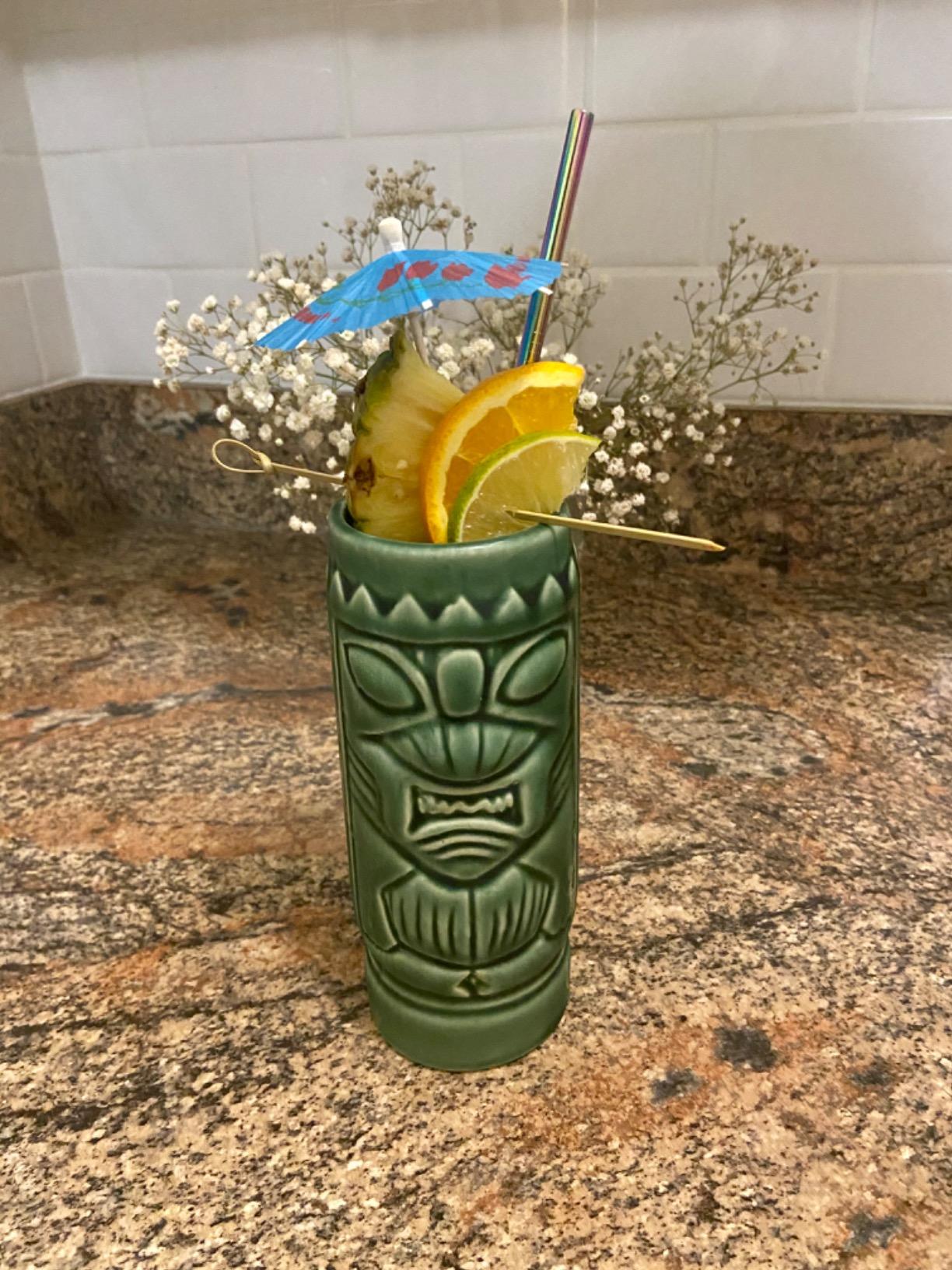 LINALL Tiki Mugs Cocktail Set of 4 - Large Ceramic Hawaiian Party Mugs Drinkware, Cute Exotic Cocktail Glasses, Tiki Bar Professional Hawaiian Party Barware, TKSET0001 customer photo 2