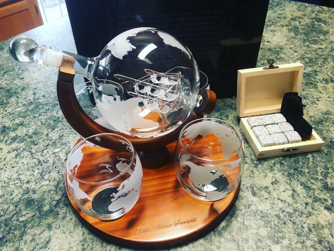 Airplane Whiskey Decanter Antique Plane Globe, 4 Map Glasses, Aviation Gift | Pilot Collector Display With Aircraft Figurine Chilling Stones For Bourbon Scotch Liquor Bar Decor Flight Travel Aviator Fans customer photo 2