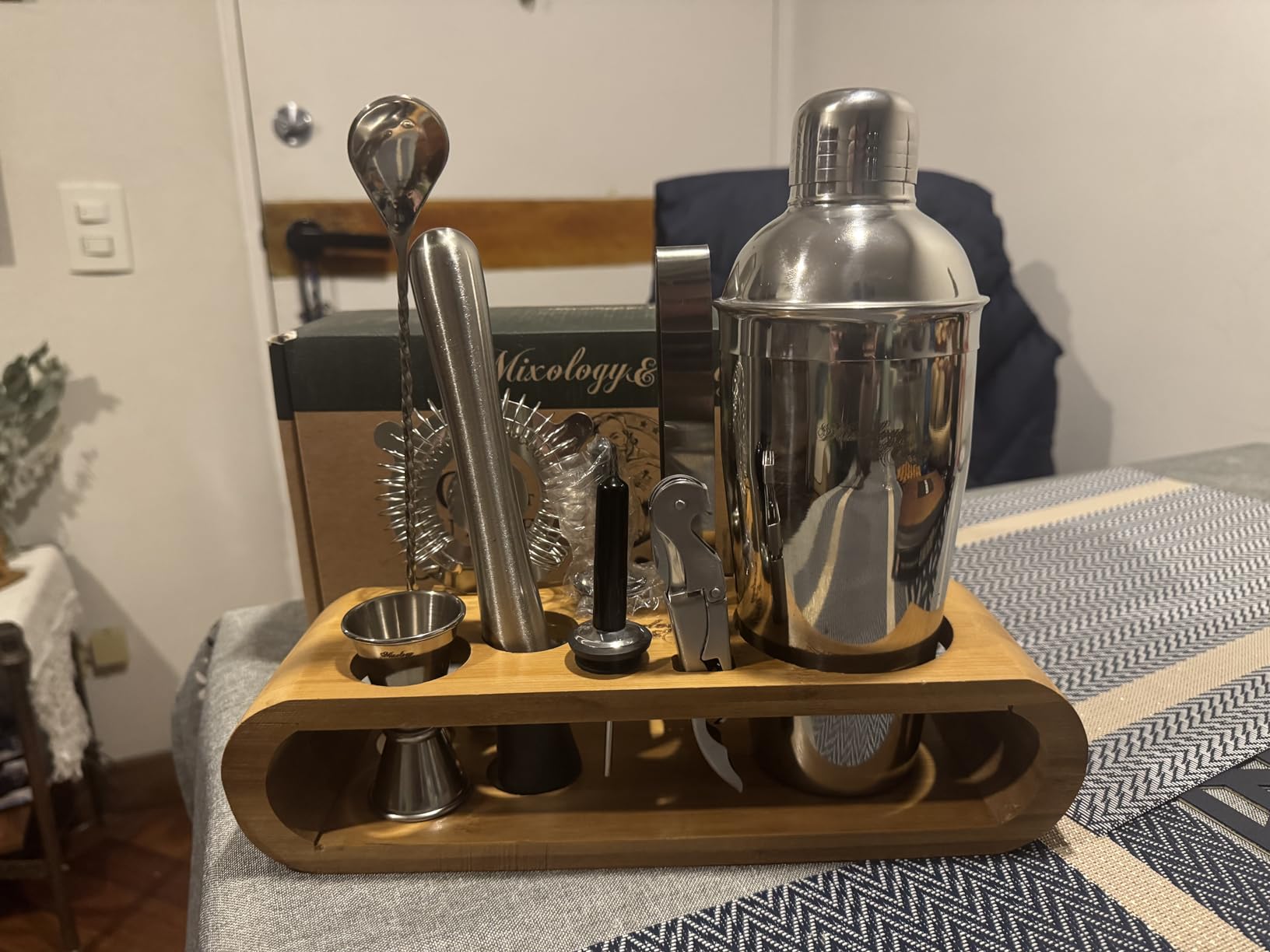 Mixology & Craft Cocktail Shaker Set with Dark Bamboo Stand - Professional 10-Piece Bartender Kit - Complete Bar Set & Cocktail Mixer Kit for Home (Silver) customer photo 1