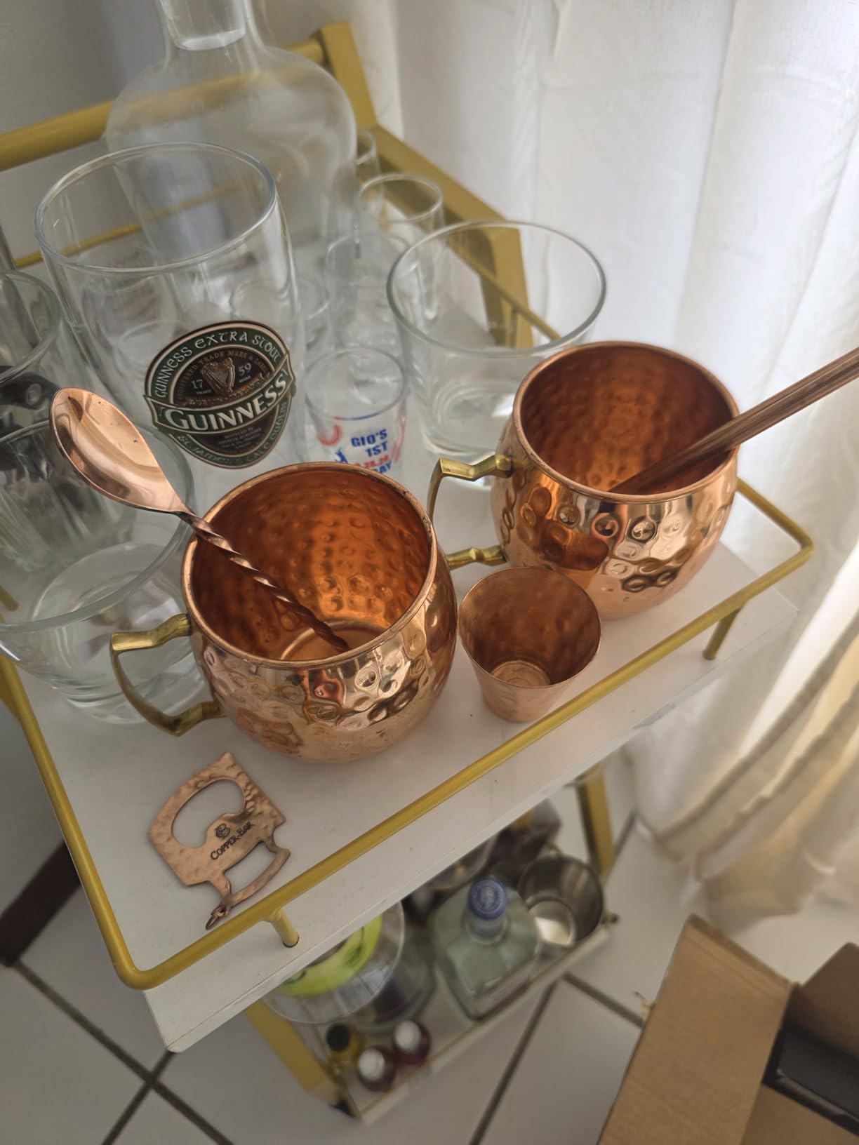 COPPER-BAR Moscow Mule Copper Mugs - Unique HANDCRAFTED Gift Set of 4, Hammered by Artisan, 100% Pure Solid Copper Cups 16oz for Drinking Water & Cocktails, Include 19 Pcs accessories & Special Opener customer photo 1