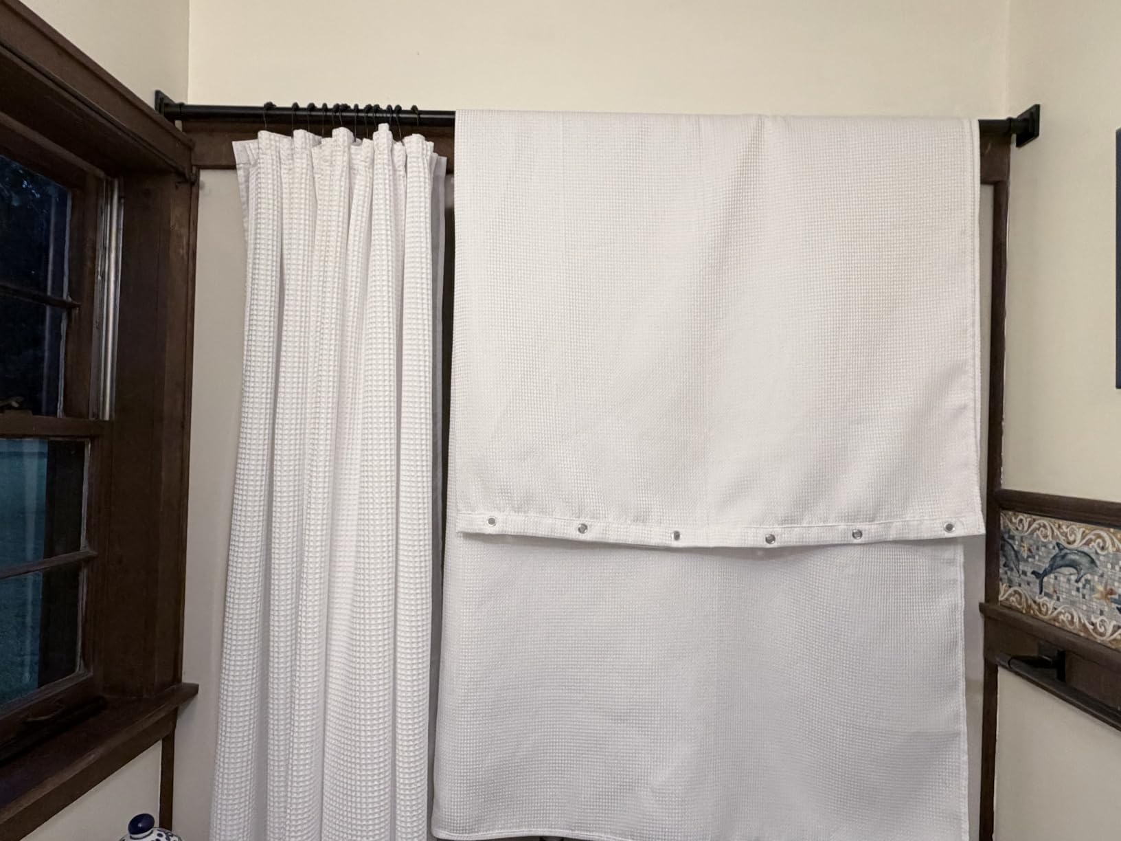 AmazerBath White Shower Curtain Fabric, Waffle Shower Curtains for Bathroom, Cloth Shower Curtain Heavy Duty, Thick Bathroom Shower Curtains Hotel Quality, Premium Polyester, 72x72 Inches customer photo 1