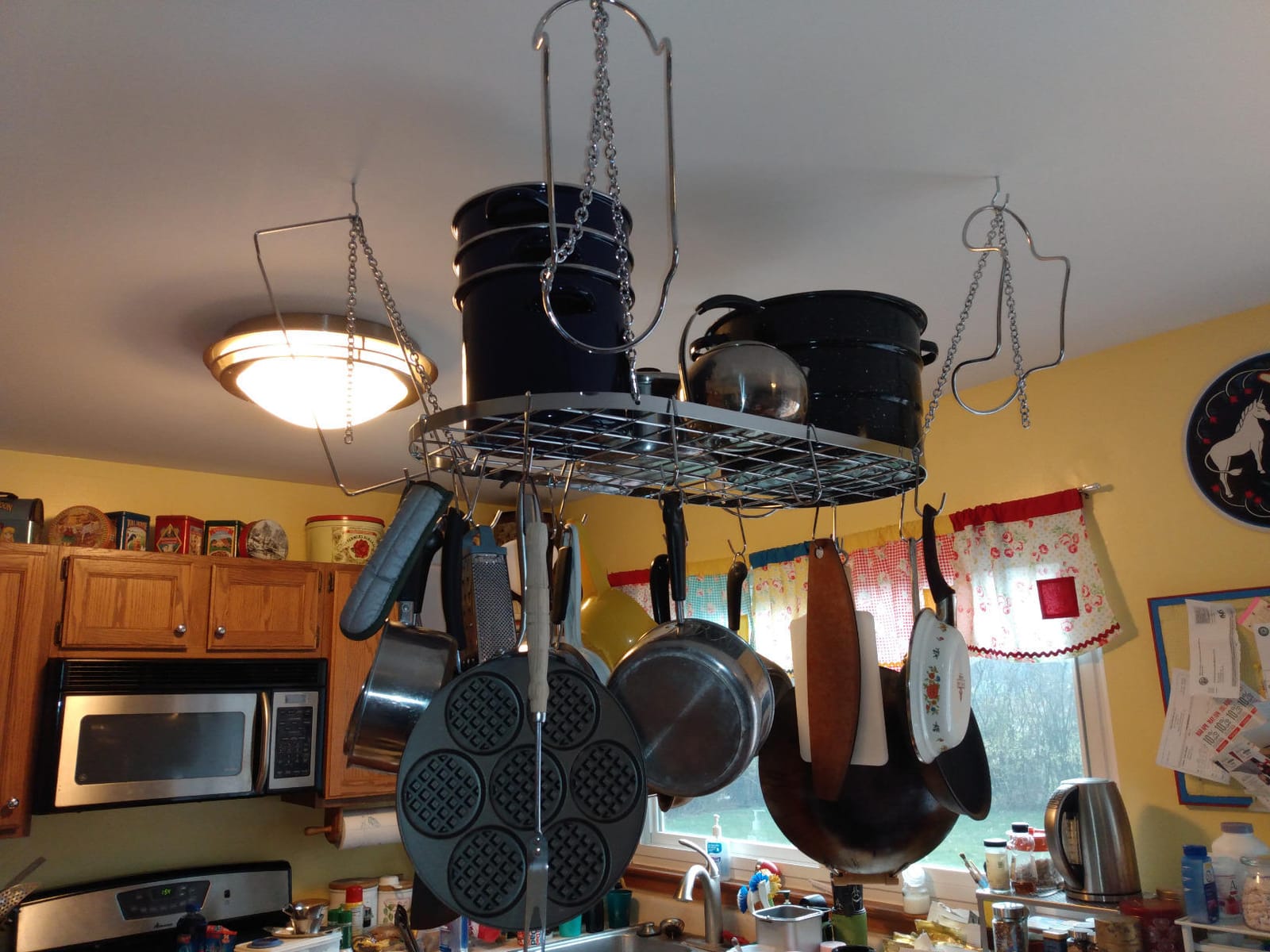 Vdomus Hanging Pot Rack - Ceiling Mount Kitchen Organizer for Pots and Pans with 15 Hooks - 33 x 17 Inches Heavy-Duty customer photo 2
