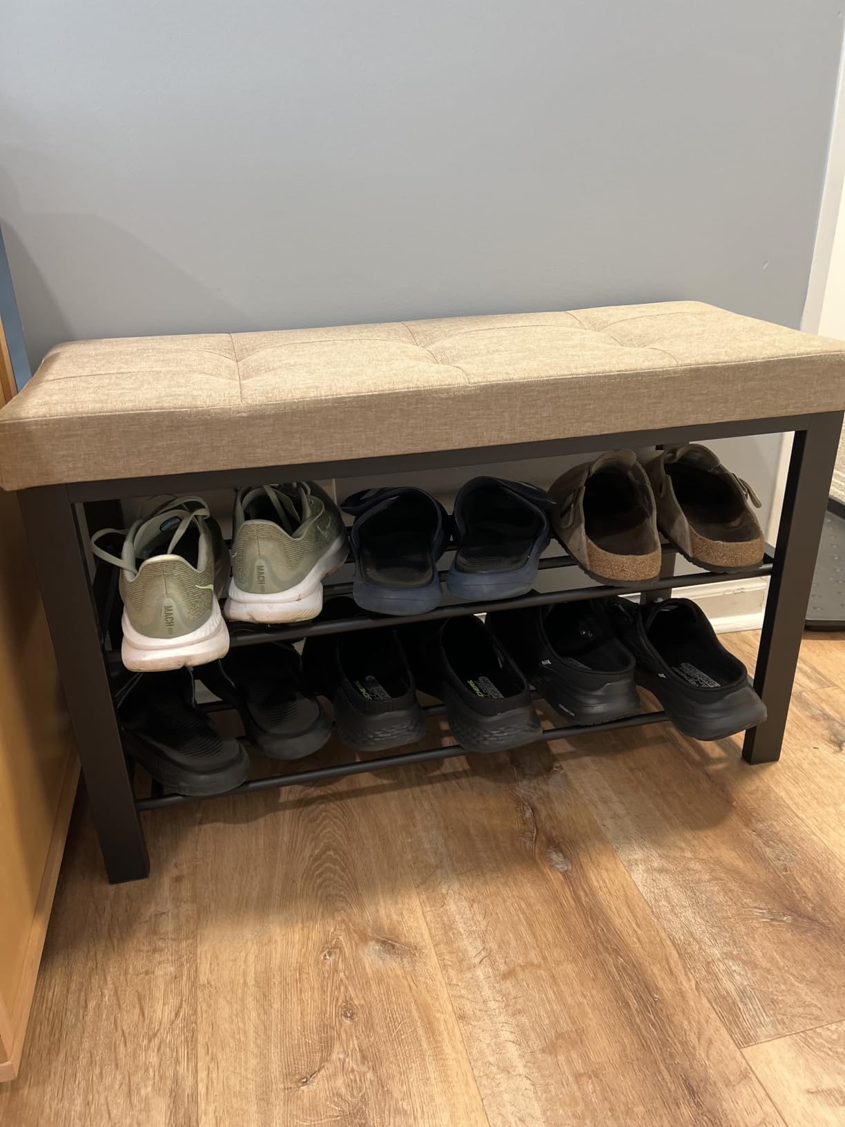 SONGMICS Shoe Bench, Storage Bench, Entryway Bench with Cushion | Shoe Shelf with Seat, Space-Saving, Modern Style, 31.9