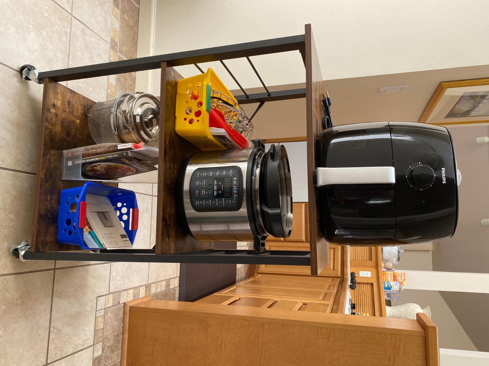 VASAGLE Kitchen Shelf on Wheels, 23.6 Inches Serving Cart with 3 Shelves | Kitchen Cart, Microwave Shelf for Mini Oven, Toaster, Modern basic, Rustic Brown and Matte Black, Barnet Collection UKKS60X customer photo 1