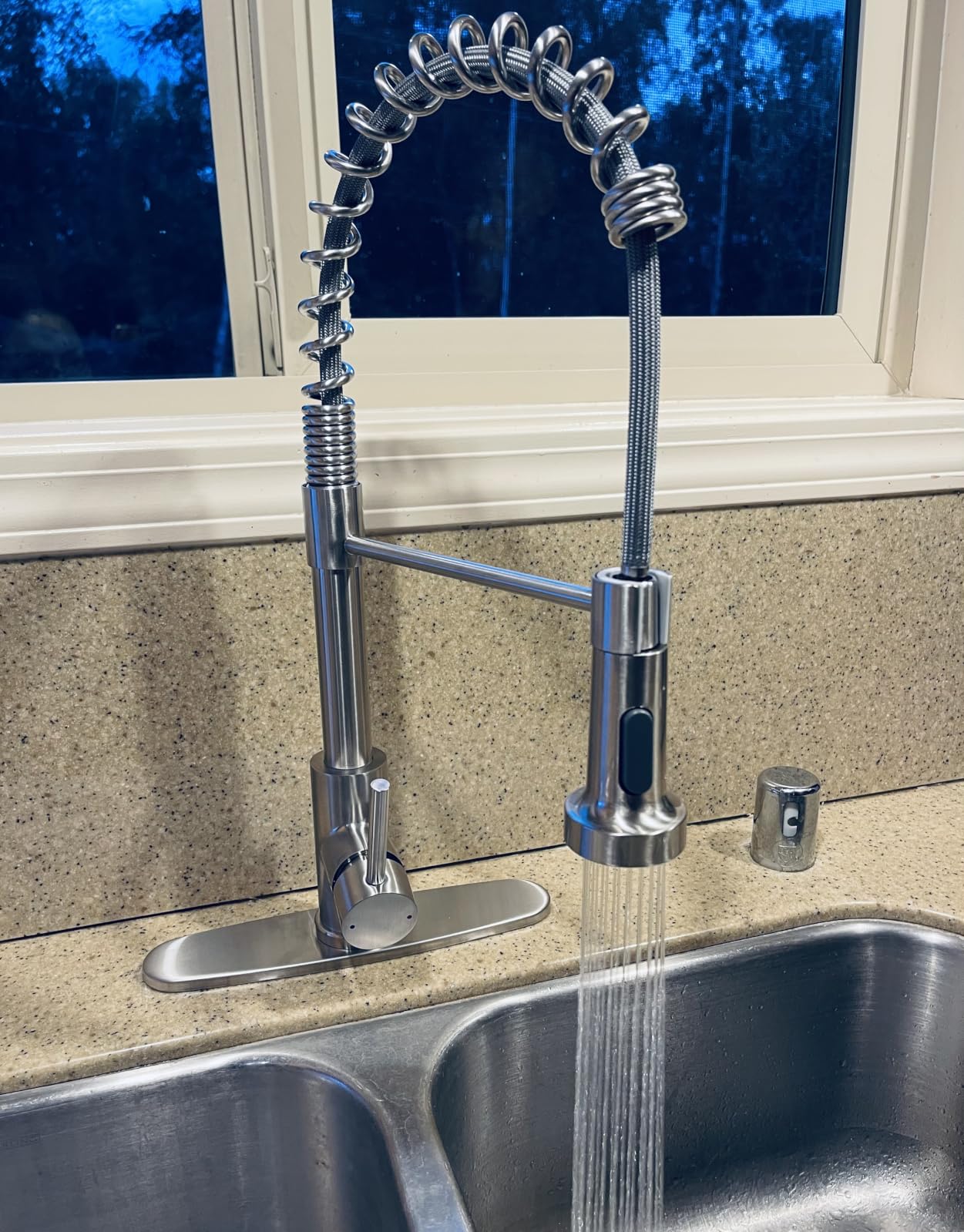 Kitchen Faucet with Pull Down Sprayer Matte Black | 1 Handle Spring Sink Faucets, Lead-Free NSF Certified Stainless Steel, 1 or 3-Hole Deck Plate, Farmhouse, RV, Bar, Laundry Room customer photo 1
