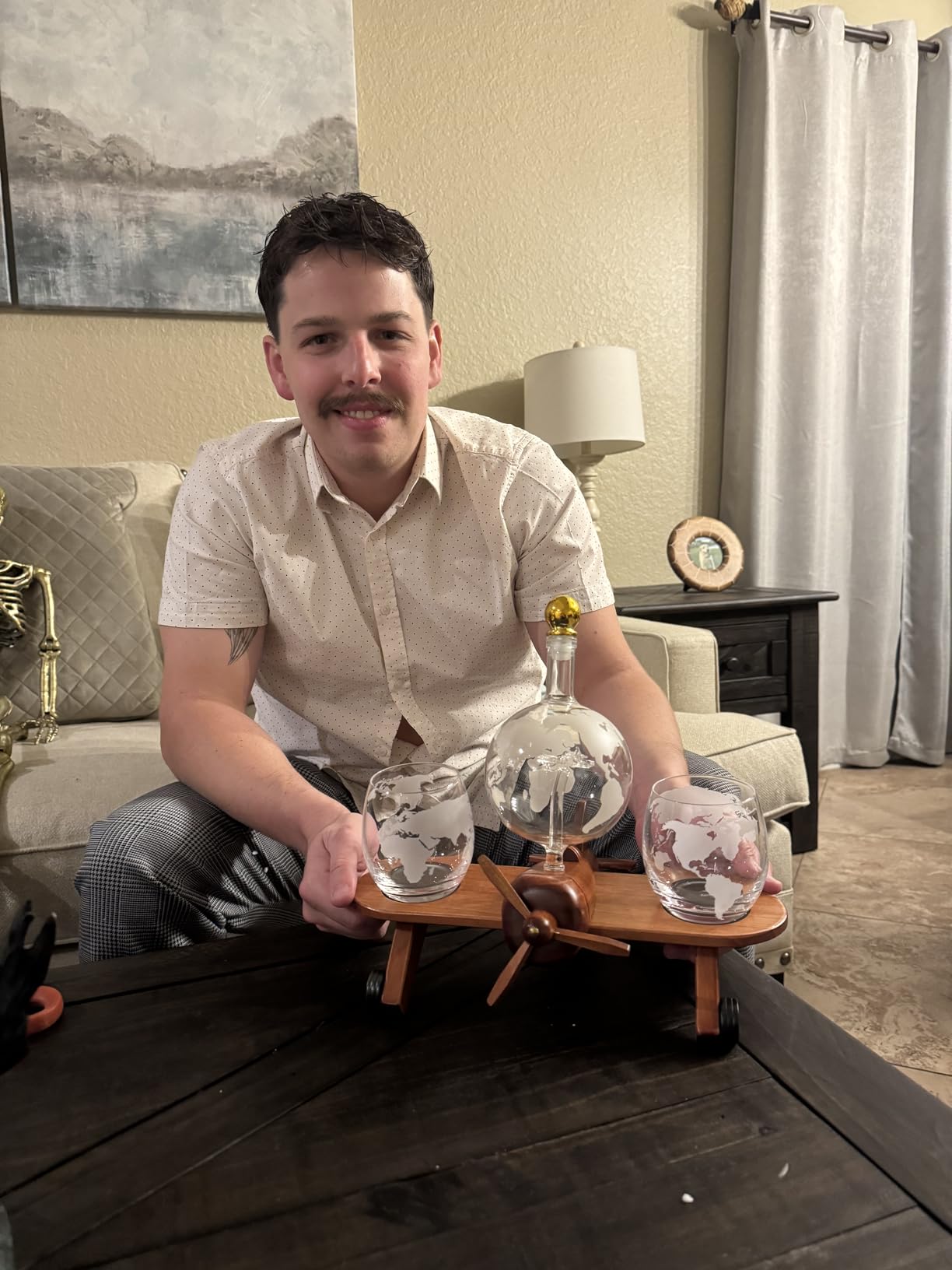 Godinger Whiskey Decanter Set, Airplane Globe with 2 Glasses, Aviation Gift | Whiskey Globe Decanter Set for Liquor, Scotch, Bourbon or Vodka, 2 World Whiskey Glasses, Home Bar Gift for Men customer photo 1
