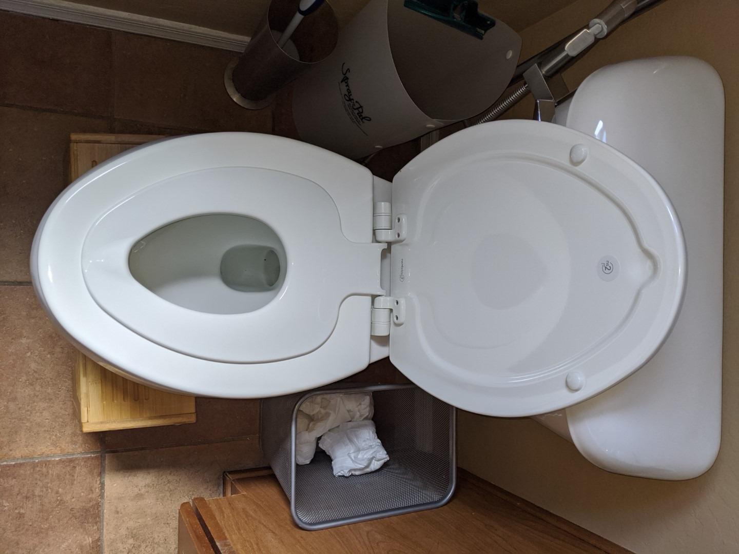 Mayfair NextStep2 Toilet Seat with Built-In Potty Training Seat, Slow-Close, Removable, Elongated, White customer photo 2