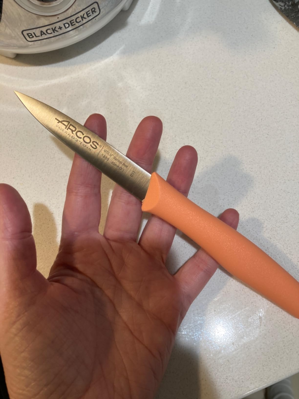 Arcos Paring Knife Set of 3 Pieces 4 Inch Stainless Steel. Colorful Kitchen Knives for Peeling Fruits and Vegetables. Ergonomic Polypropylene Handle. Series Nova. Color Orange, Yellow and Blue. customer photo 2