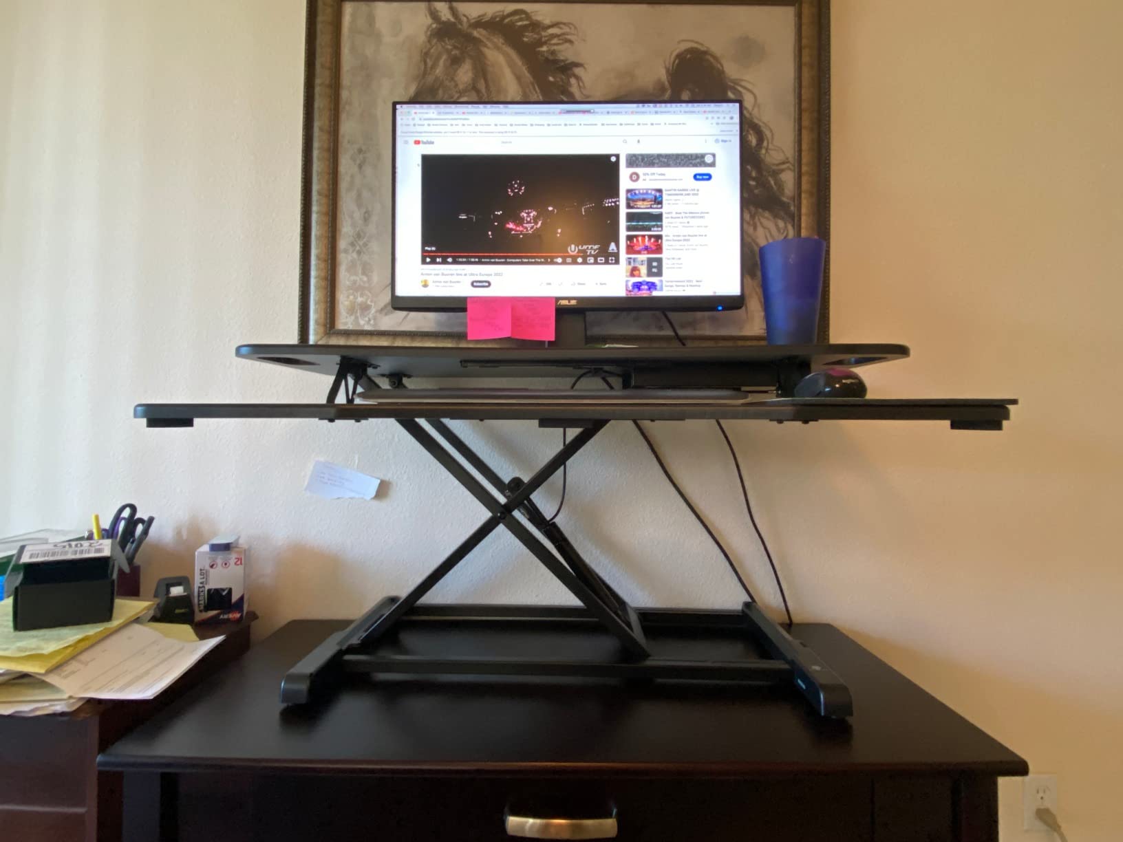 TechOrbits Standing Desk Converter - 32 Inch Adjustable Sit to Stand Up Workstation, Particle Board, Dual Monitor Desktop Riser with Keyboard Tray, for Home Office Laptop, Black 32