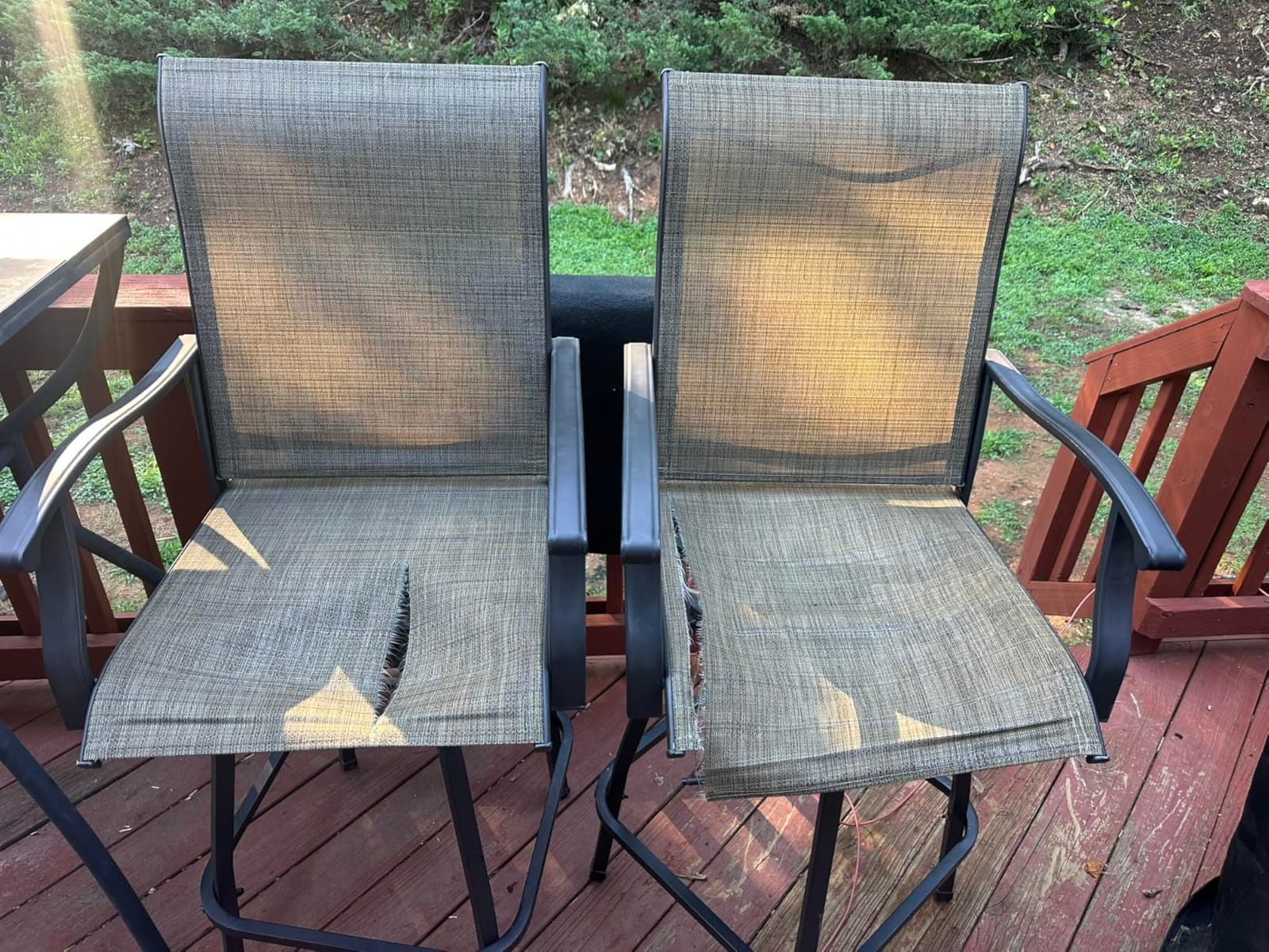 PHI VILLA 3 Piece Outdoor Swivel Bar Stools Set, Bar Height Patio Set | with 2 Padded Brown Textilene Fabric Chairs, All-Weather High Top Patio Bistro Pub Table and Chairs Furniture customer photo 1