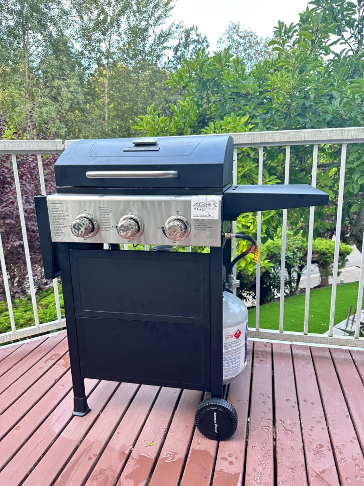 MASTER COOK 3 Burner BBQ Propane Gas Grill, 472 Sq. In. Cooking Area, 30,000 BTU Stainless Steel Barbecue Grill with Two Foldable Shelves for Outdoor Patio, Backyard customer photo 2