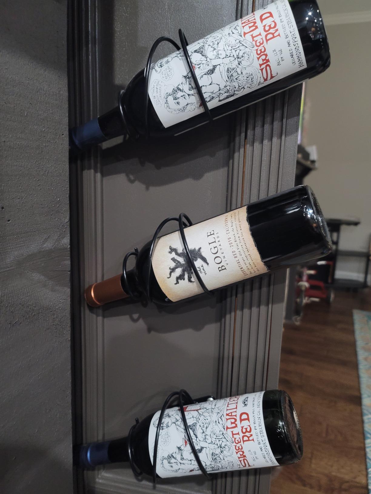 MOCOUM 6 Pack Wall Mounted Wine Racks - Red Wine Bottle Display Holder with Screws, Metal Hanging Wine Rack Organizer for Beverages/Liquor Bottles Storage (6 Pack, Downwards-Style 2) customer photo 2