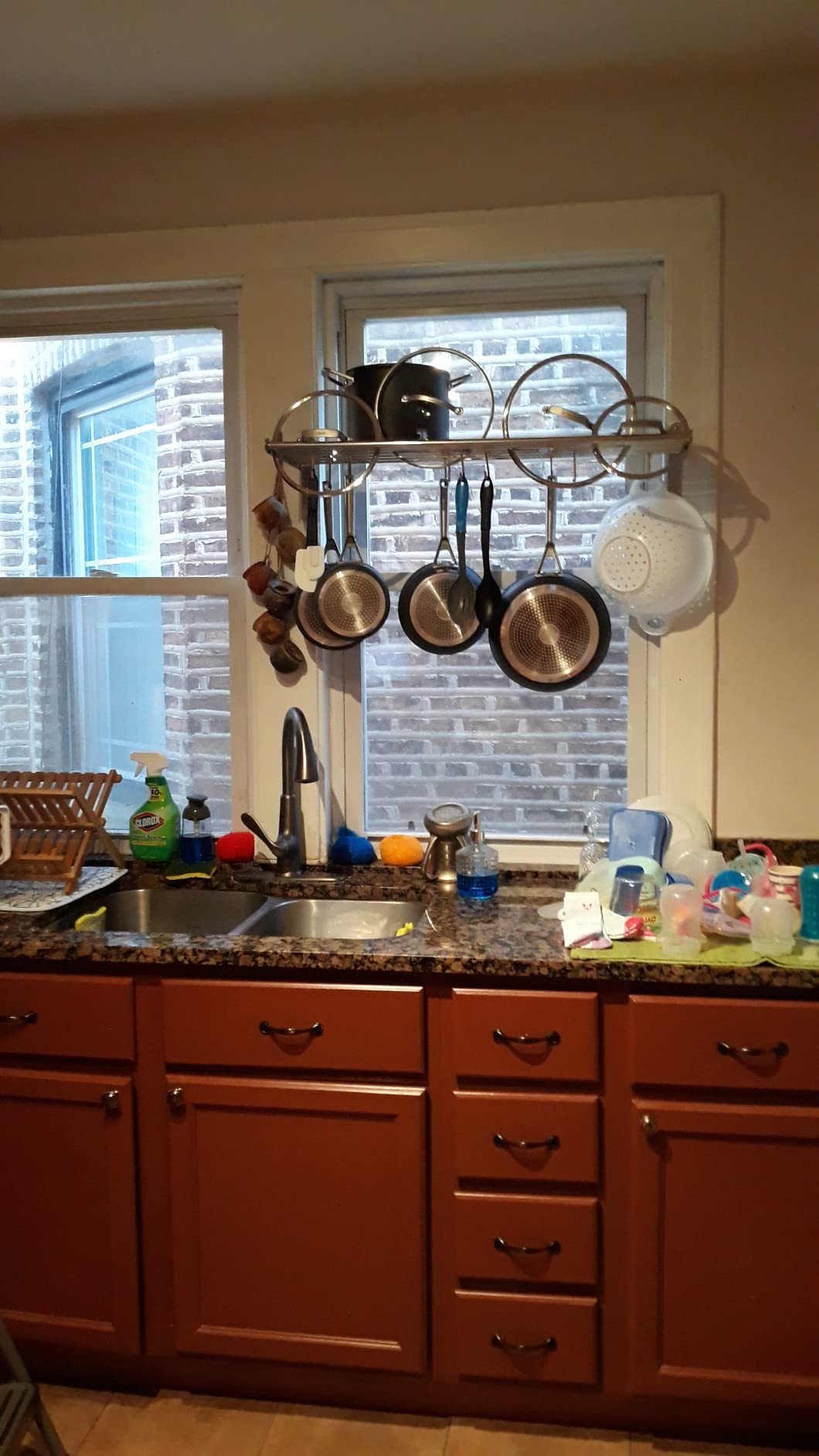 Wallniture Lyon Kitchen Organization and Storage Rack, Stainless Steel Metal Wall Shelf with 10 S Hooks for Hanging Pots and Pans, Chrome customer photo 2