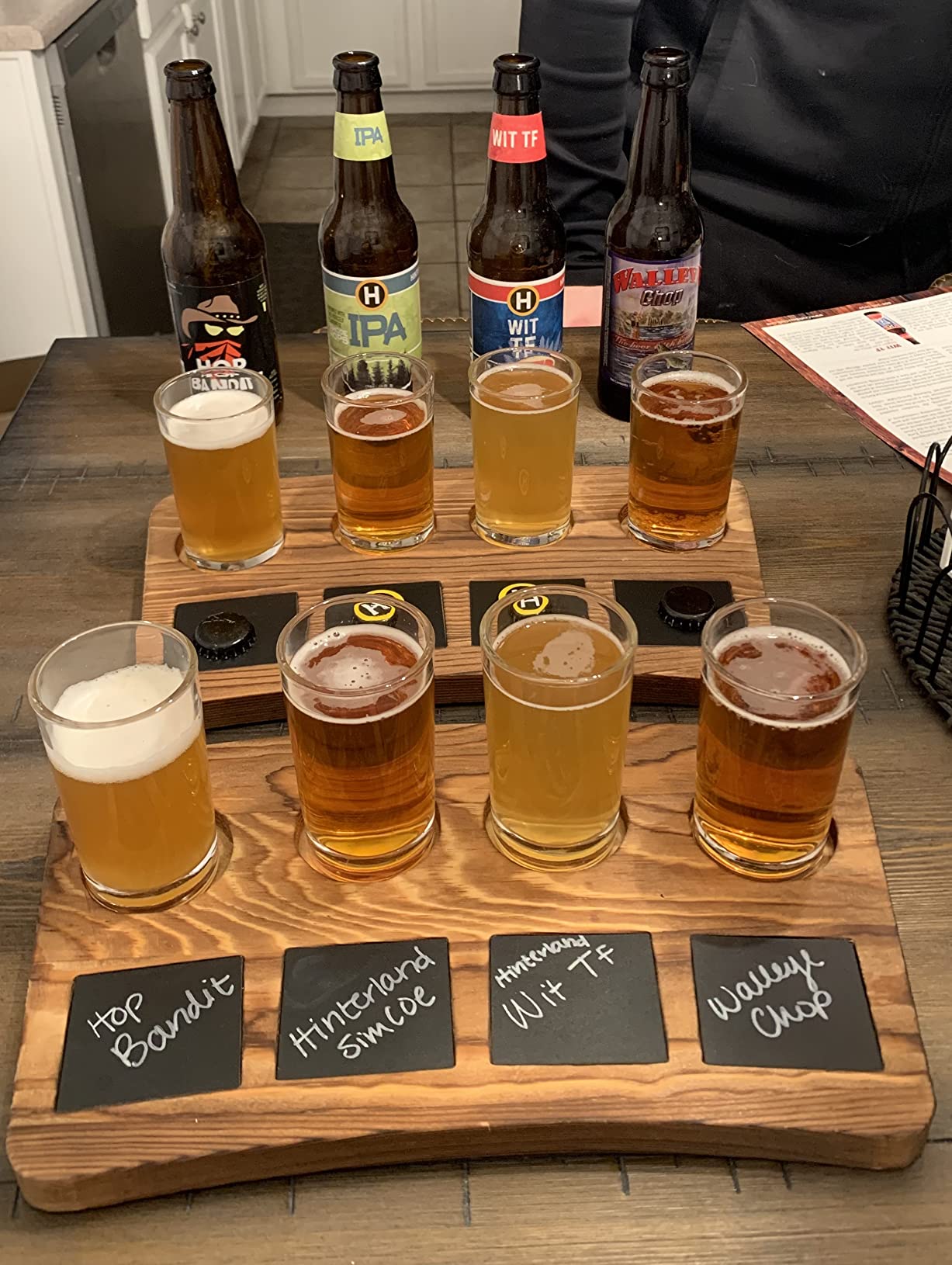 MyGift Beer Flight Board Sampler Set with 4 Tasting Beer Glasses, Brown Wood Serving Tray and Chalkboard Labels, Set of 2 customer photo 1