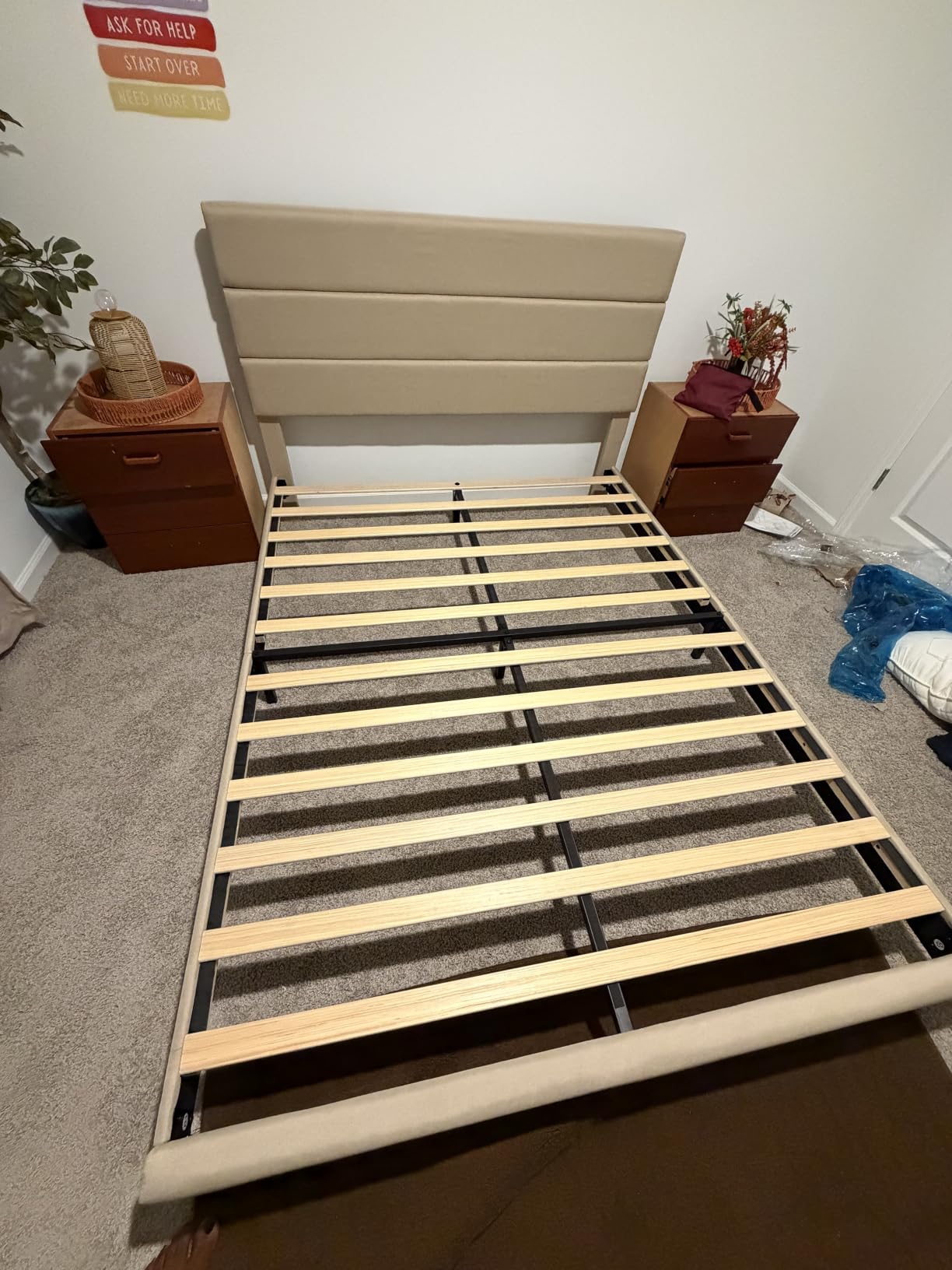 Allewie Queen Size Platform Bed Frame with Fabric Upholstered Headboard - Wooden Slats Support, Fully Upholstered Mattress Foundation, No Box Spring Needed, Easy Assembly, Noise-Free, Dark Grey customer photo 1