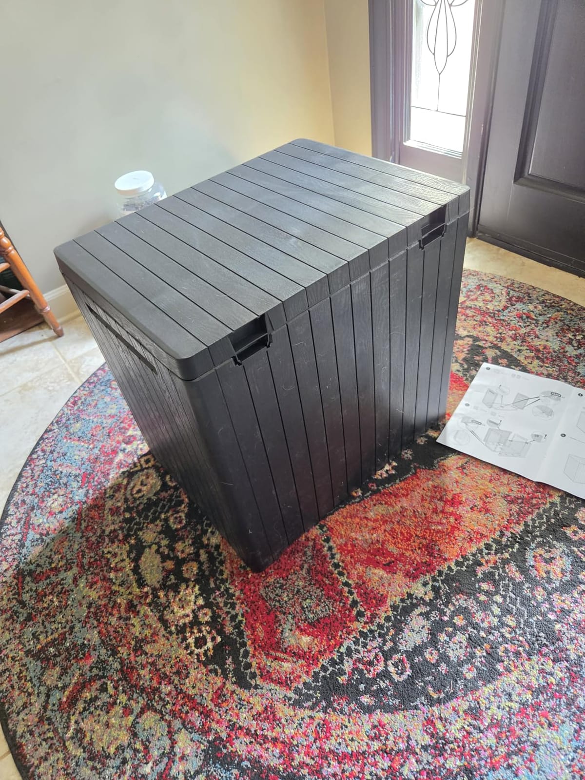 Keter City 30 Gallon Resin Outdoor Storage Box and Patio Furniture Side Table for Pool and Garden Accessories, Brown customer photo 2