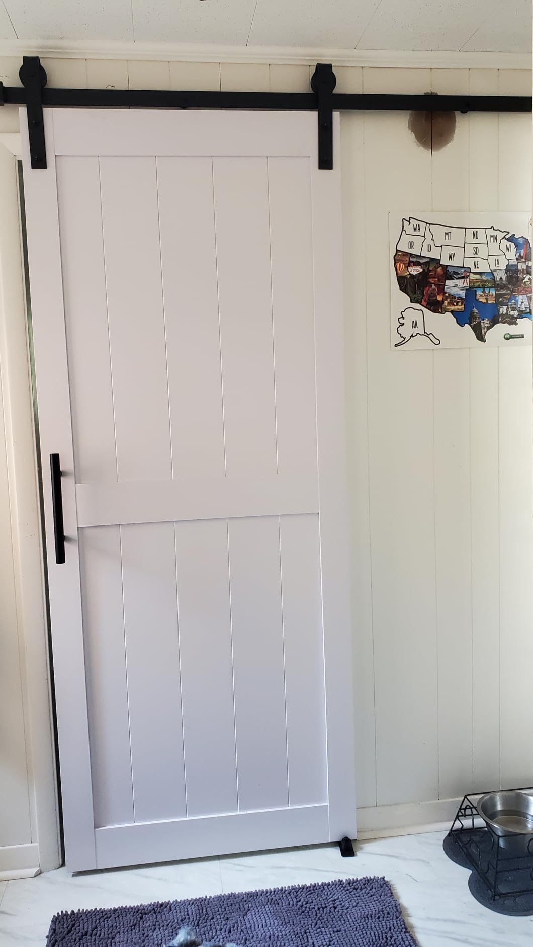 36 x84in MDF Sliding Barn Door with 6.6ft Barn Door Hardware Kit & Handle, White Solid Barn Door Slab Covered with Water-Proof PVC Surface, Pre-Drilled Holes Easy Assembly, H-Frame customer photo 1