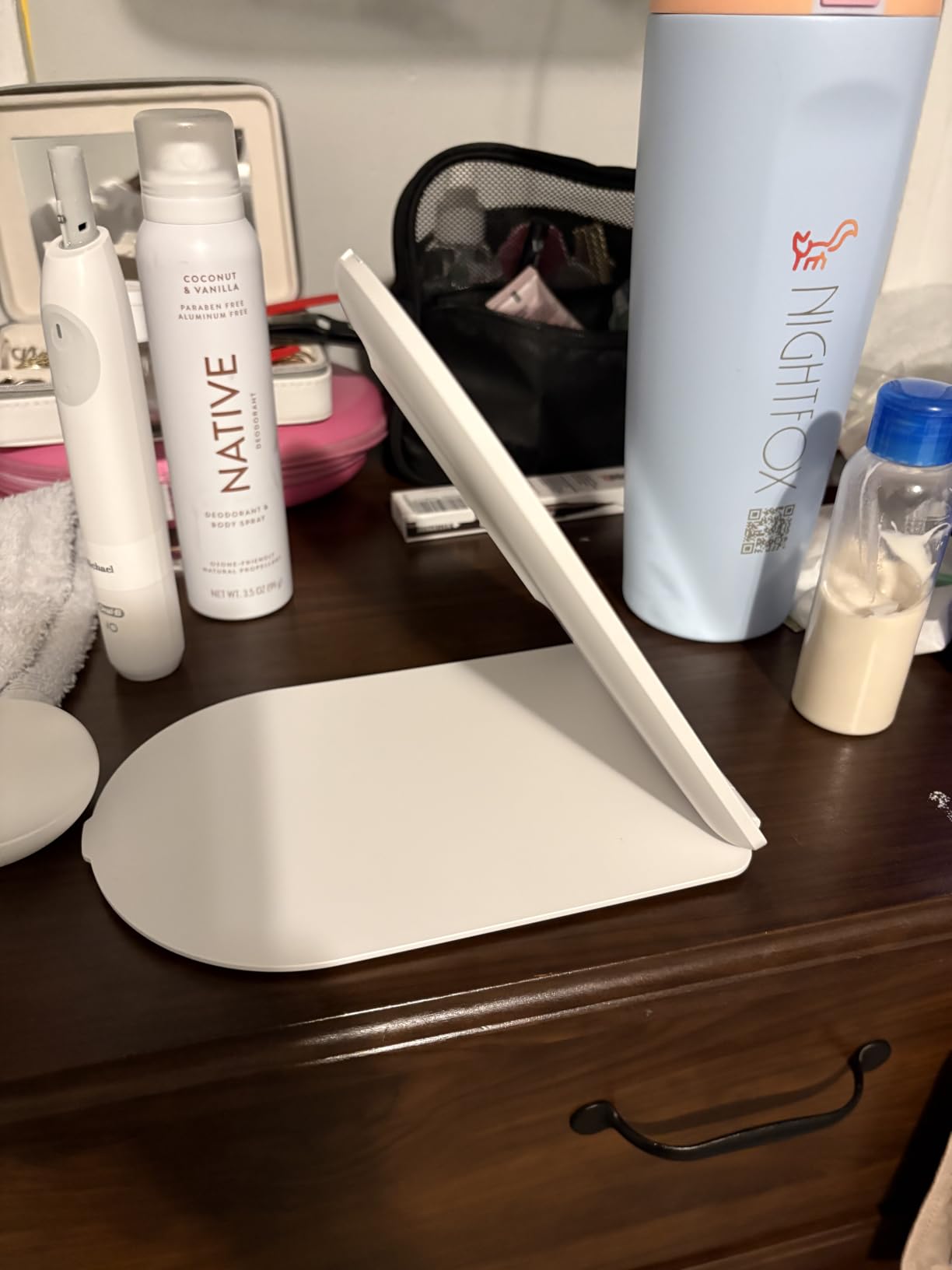 FUNTOUCH Rechargeable Travel Makeup Mirror with 72 Led Lights | Portable Lighted Beauty Mirror, 3 Color Lighting, Dimmable Touch Screen, Tabletop LED Folding Cosmetic Vanity Mirror customer photo 1