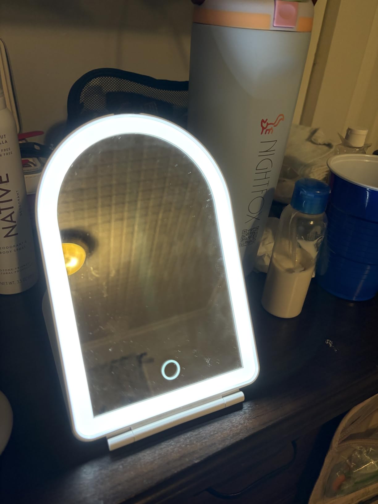 FUNTOUCH Rechargeable Travel Makeup Mirror with 72 Led Lights | Portable Lighted Beauty Mirror, 3 Color Lighting, Dimmable Touch Screen, Tabletop LED Folding Cosmetic Vanity Mirror customer photo 2