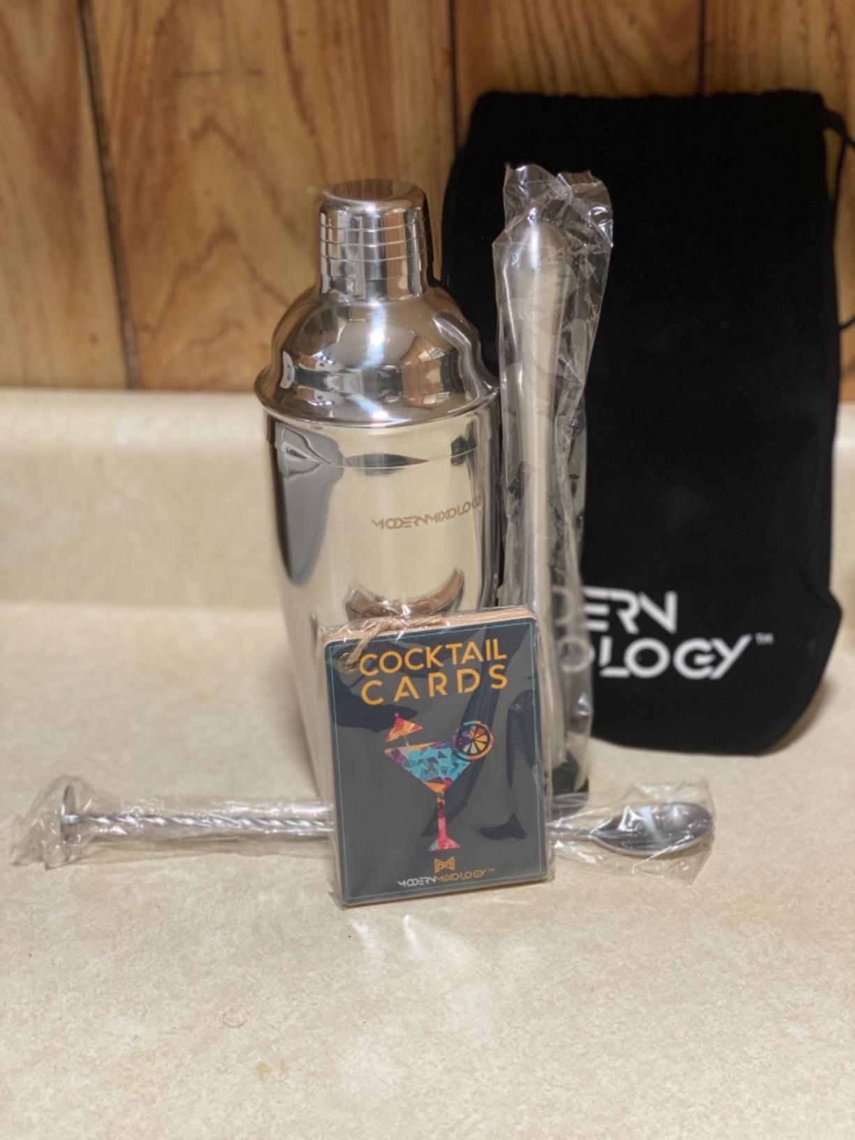 Modern Mixology 8-Piece Cocktail Shaker Set with Velvet Bag | Complete Kit for Bartenders | Includes Shaker with Strainer, Jigger, Muddler, Spoon, Pourers | Travel Bar Essentials (Copper) customer photo 1