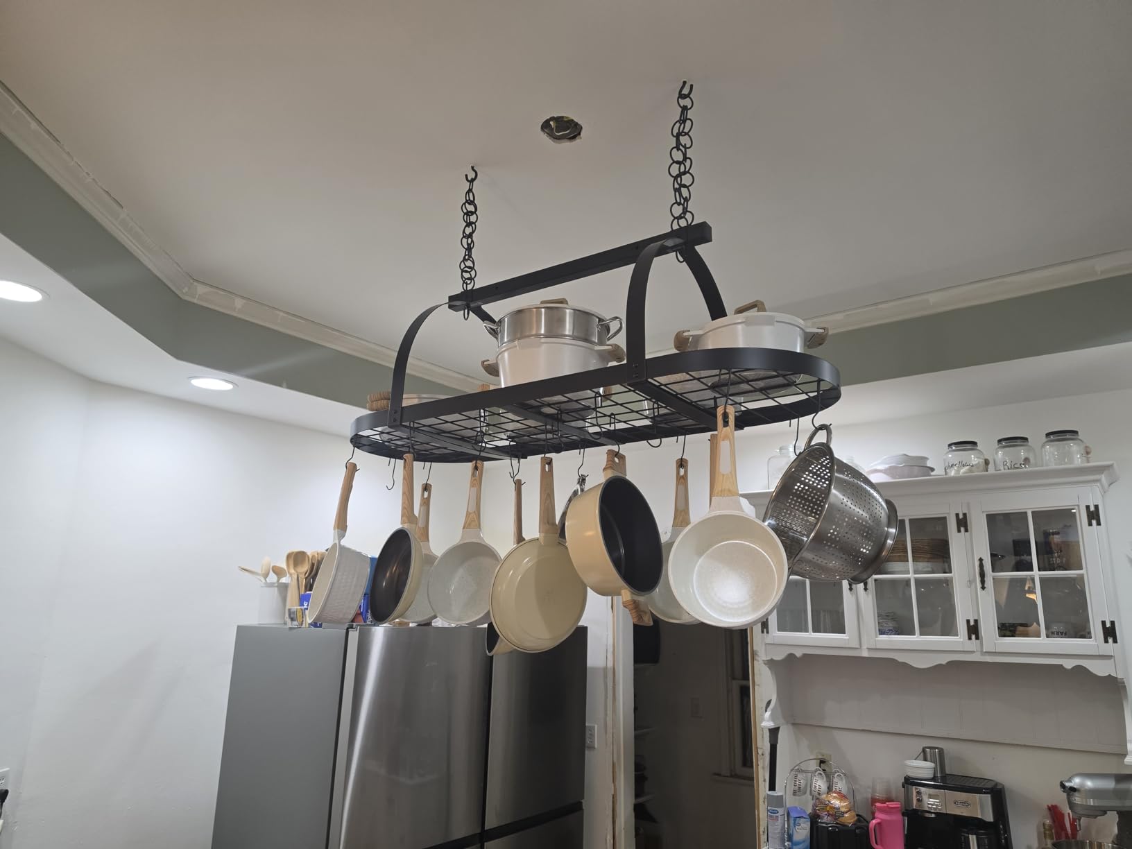 KES Ceiling Pot Rack 34-Inch Hanging Pot Rack for Kitchen Oval Pot and Pan Rack Matte Black Pot Hanger with 20 S Hooks customer photo 2
