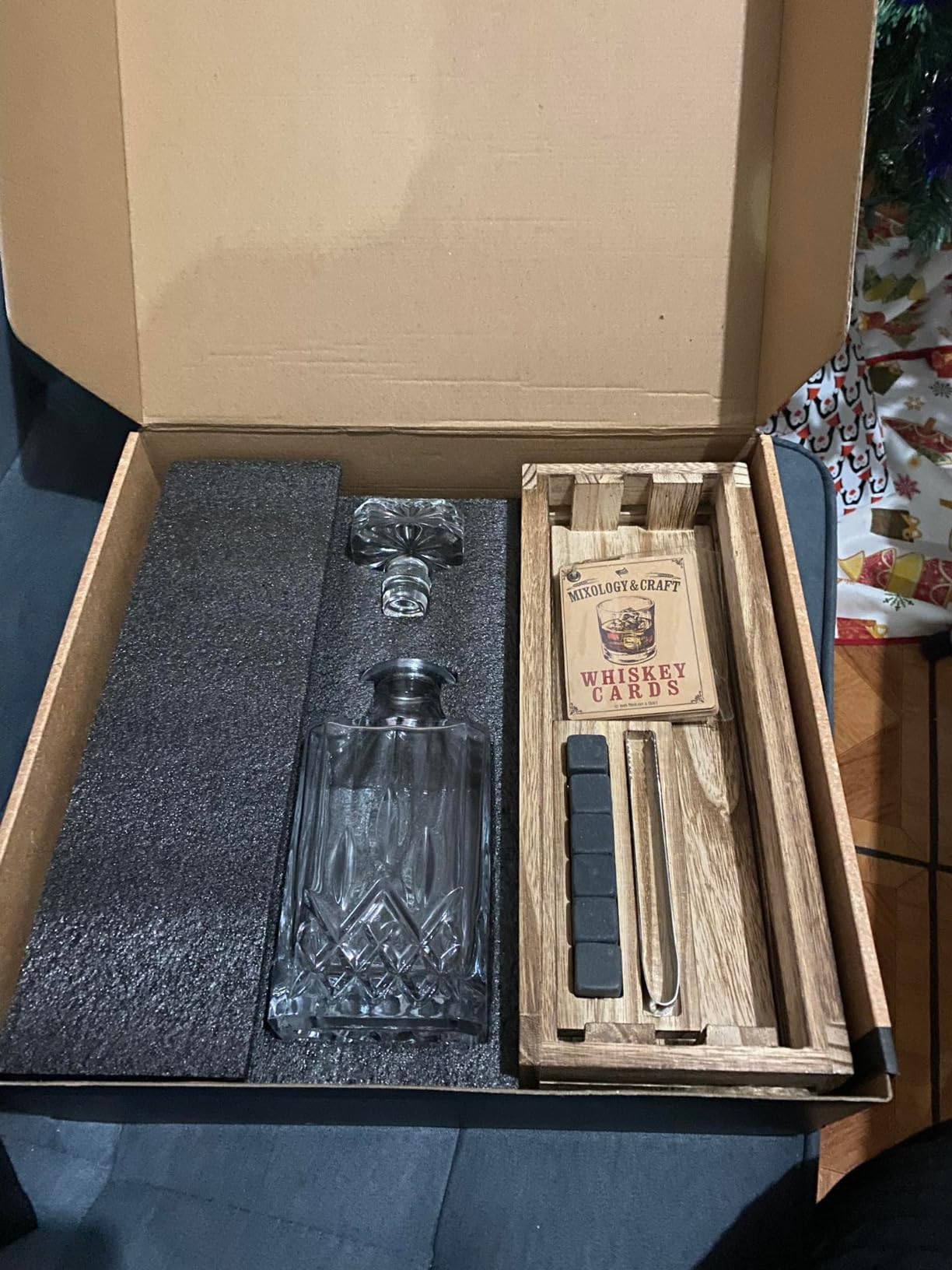 Mixology & Craft Crystal Whiskey Decanter Set 24oz With Glasses & Chilling Stones – Features Stainless Steel Whiskey Balls, Slate Coasters, Metal Tongs & Recipe Cards – Ideal Gift for Fathers customer photo 1