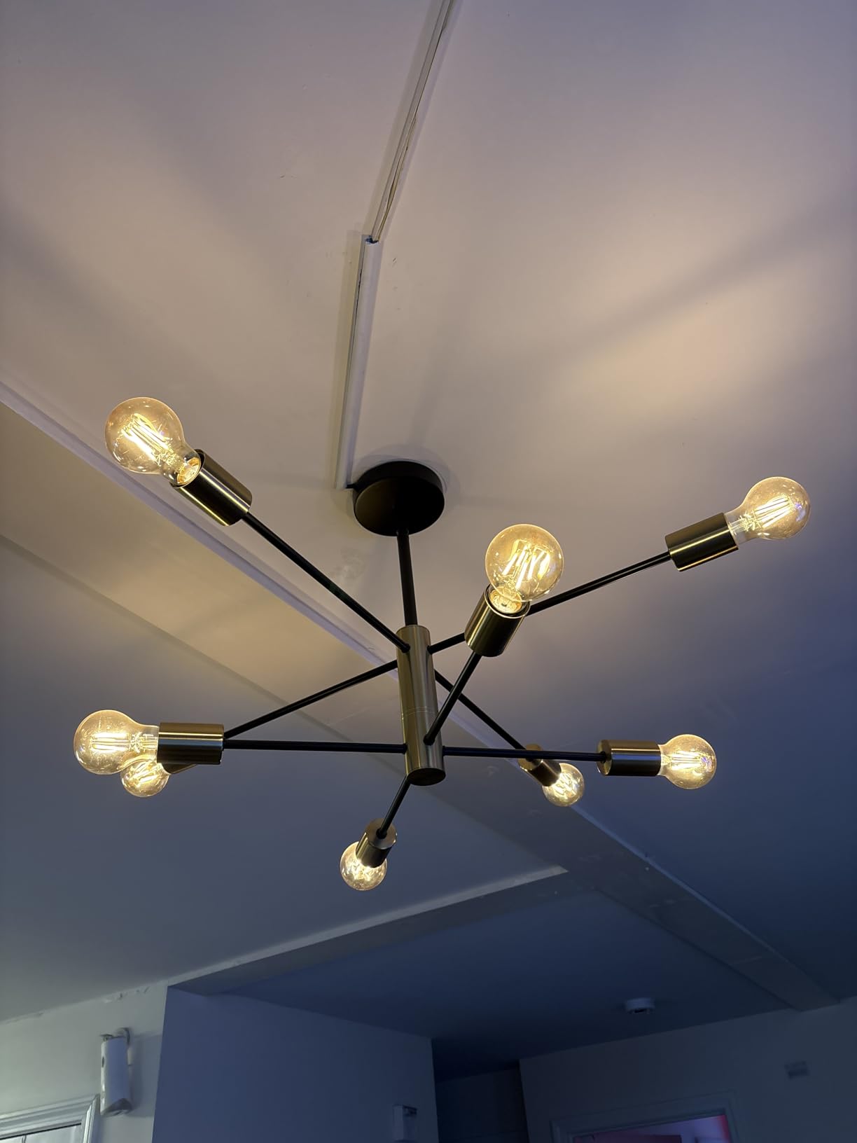 KAISITE Modern Sputnik Chandelier - 8-Light Ceiling Light Fixture Height Adjustable Mid Century Plating Finished Black and Gold Chandelier for Bedroom Living Room Dining Room Kitchen Foyer customer photo 2