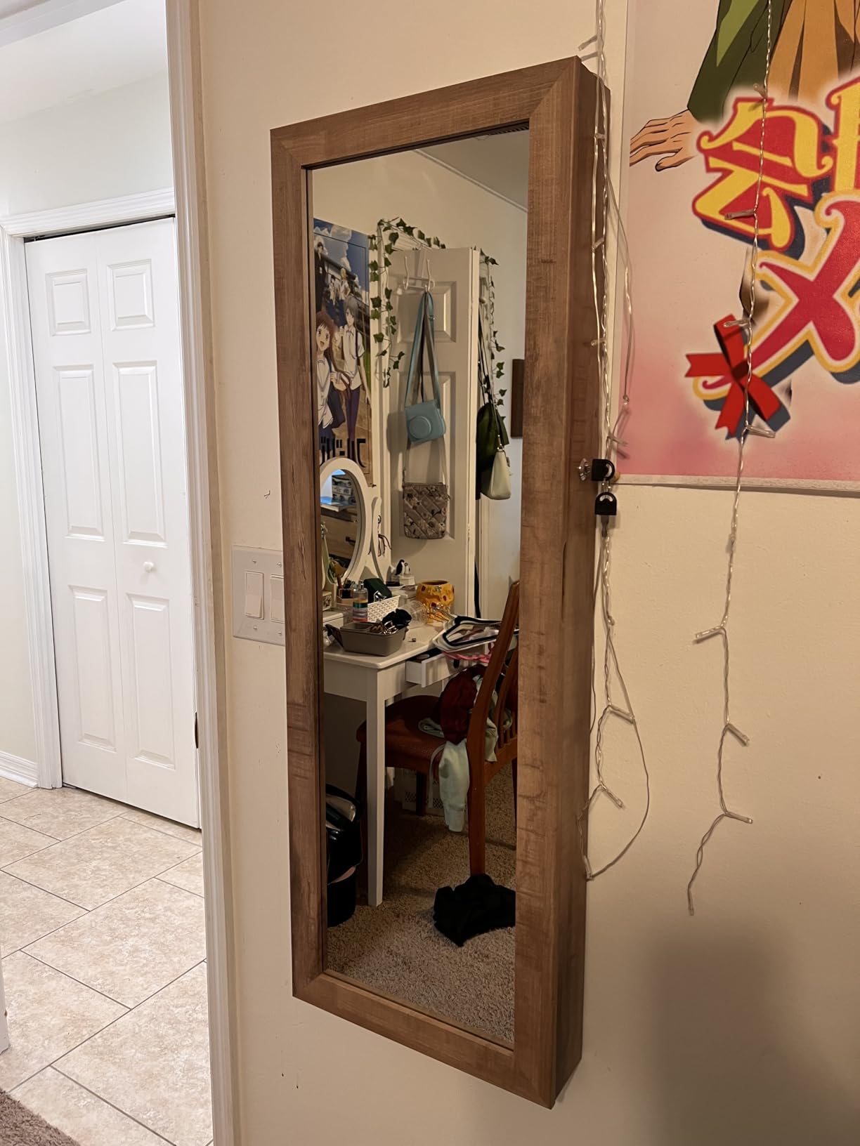 Nicetree 6 LEDs Mirror Jewelry Cabinet, Wall/Door Mounted,Rustic Brown customer photo 1