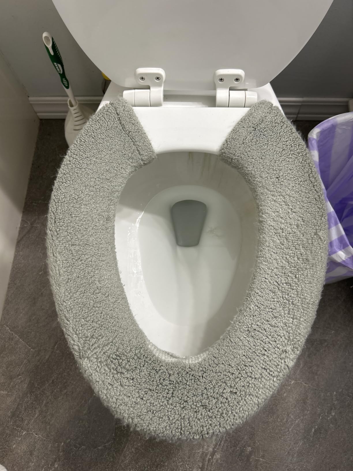 Toilet Seat Cover with Snaps Fixed, Thick Warmer, Machine Washable (Grey) - Soft Thicker Warm, Easy to Install, Stretchable, Non Slip Pad customer photo 2