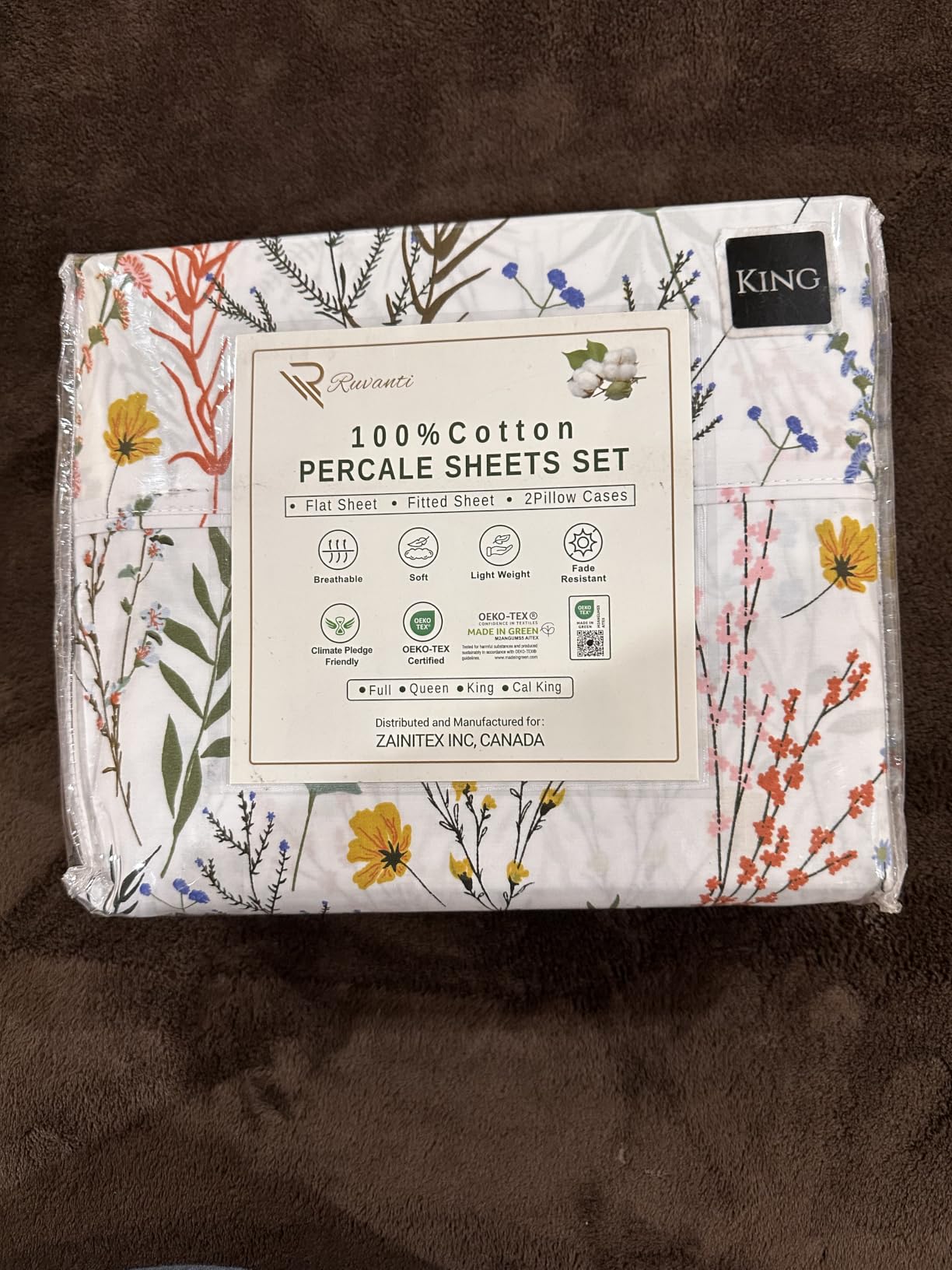 RUVANTI 100% Cotton Percale Sheets, Queen Size, Bright White | Crisp Cooling, Deep Pocket 16
