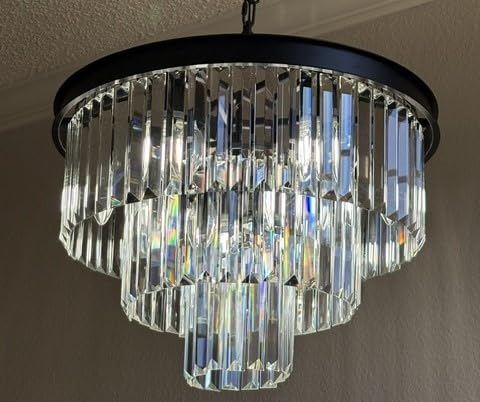 Weesalife Black Crystal Chandeliers for Dining Room, 9-Lights D20 Inch | Modern Chandeliers for Bedroom, 3-Tier Round Crystal Lighting Fixtures for Living Room Entryway Kitchen Island Foyer customer photo 1