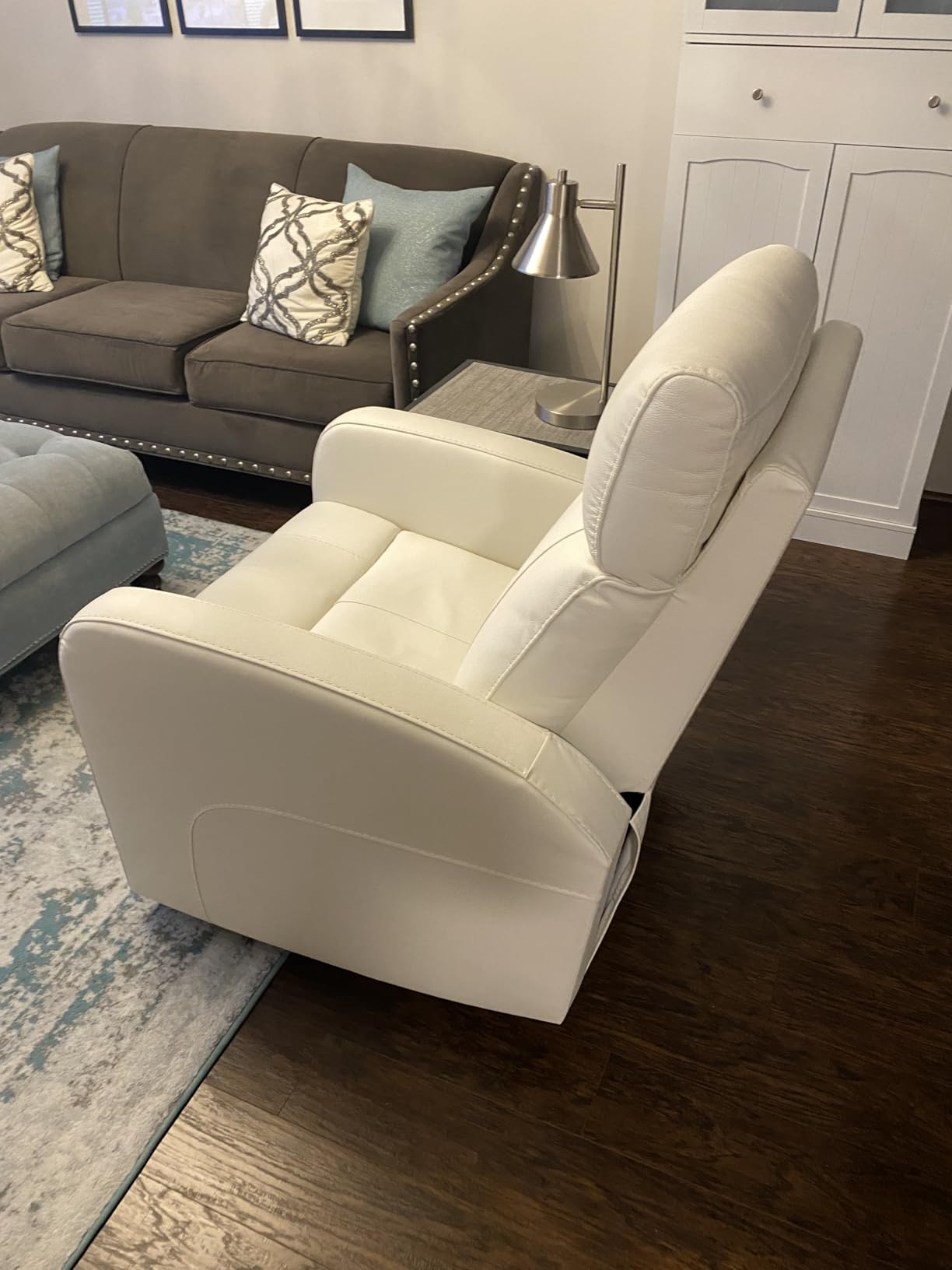 CHITA Genuine Leather Power Recliner Chair for Adults, Swivel Glider, Haze customer photo 2