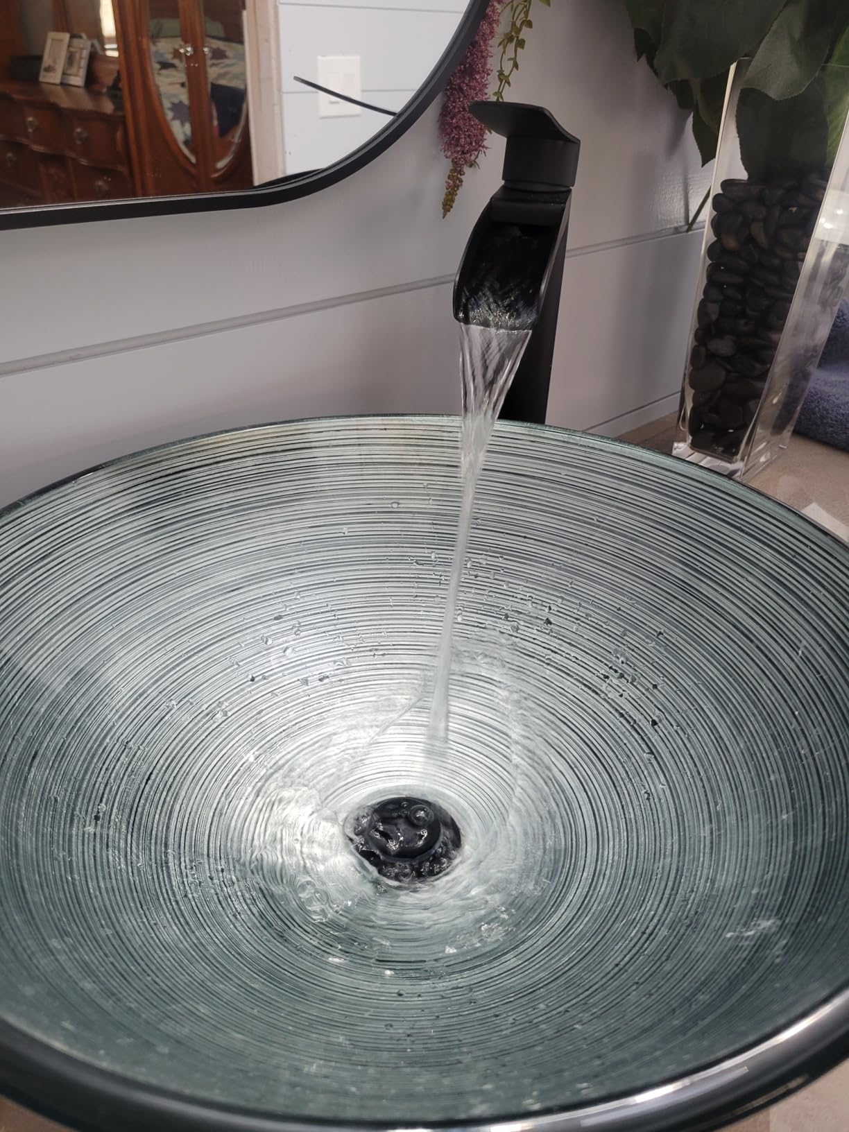 Phiestina Brushed Nickel Tall Bathroom Vessel Sink Faucet, Single Hole Single Handle Waterfall Modern Above Countertop Sink Bathroom Faucet, with Pop Up Drain and Water Supply Line, NS-SF01-BN-V customer photo 1