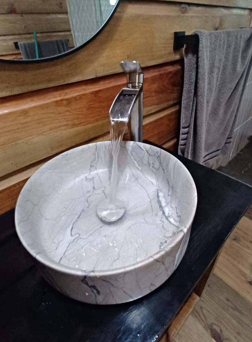 Phiestina Brushed Nickel Tall Bathroom Vessel Sink Faucet, Single Hole Single Handle Waterfall Modern Above Countertop Sink Bathroom Faucet, with Pop Up Drain and Water Supply Line, NS-SF01-BN-V customer photo 2