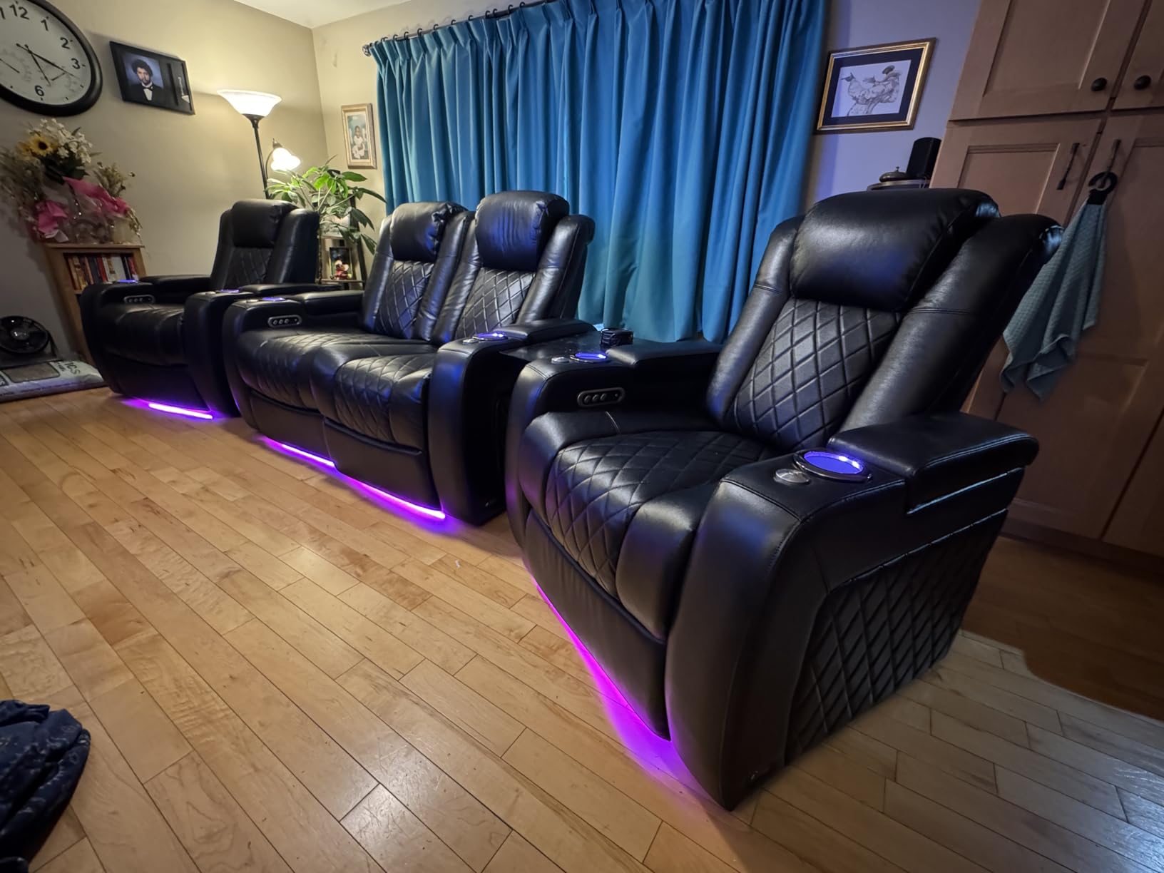 Valencia Tuscany Home Theater Seat - Nappa Leather Power Recliner with Cool Gel Memory Foam, USB-C/A Charging, RGB LED Lights, Adjustable Lumbar & Headrest (Single Recliner, Black) customer photo 2