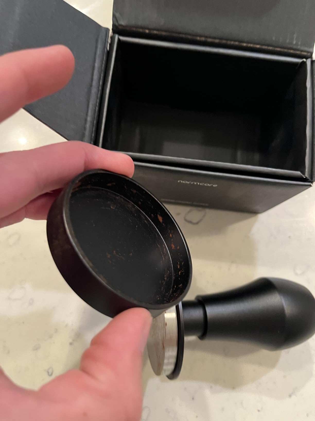 Normcore 58.5mm Coffee Tamper V4 - Spring-Loaded Tamper with 15lb / 25lb / 30lbs Replacement Springs - Anodized Aluminum Handle and Stand - Stainless Steel Flat Base, Black customer photo 1