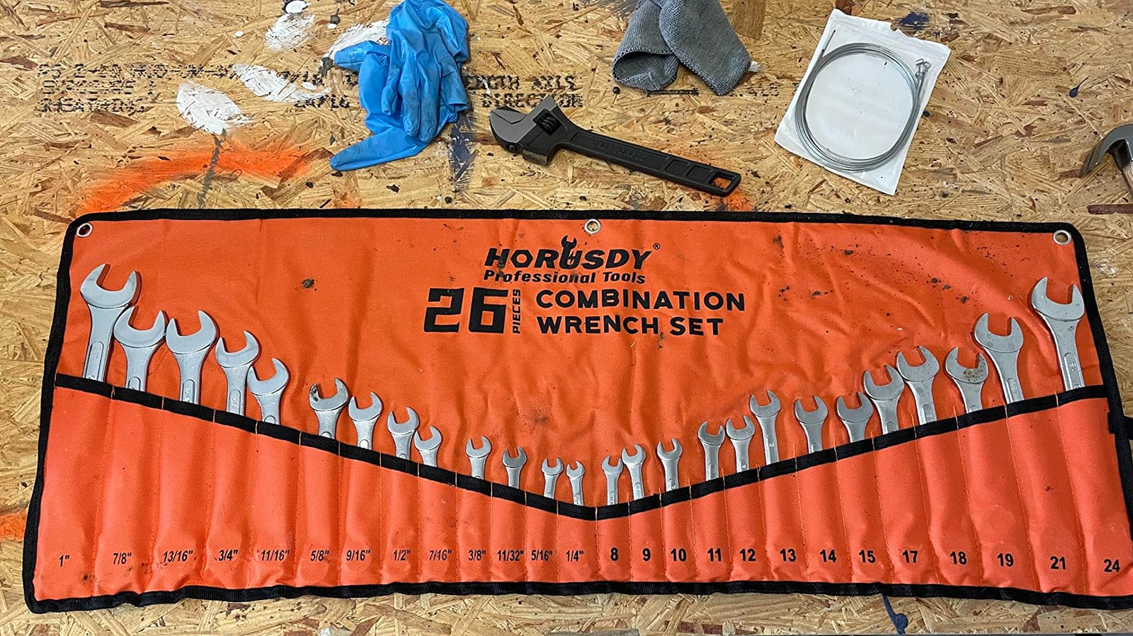 HORUSDY 26-Piece Durable Combination Wrench Set with Roll-up Pouch, Open End Wrench Set for General Household, Garage, Auto Repairs, SAE 1/4
