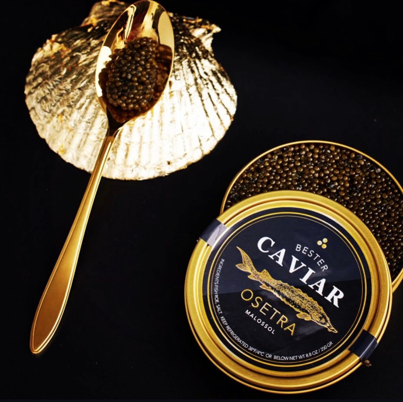 BESTER CAVIAR Luxury Osetra Trio Gift Set, 3 Tins, Karat Black 1.06 oz Each | Karat Amber & Siberian Osetra, Caviar Serving Set with Mini Blinis (30 pcs), 2 Spoons & Cooler Box, Luxury Caviar Gift Set customer photo 2