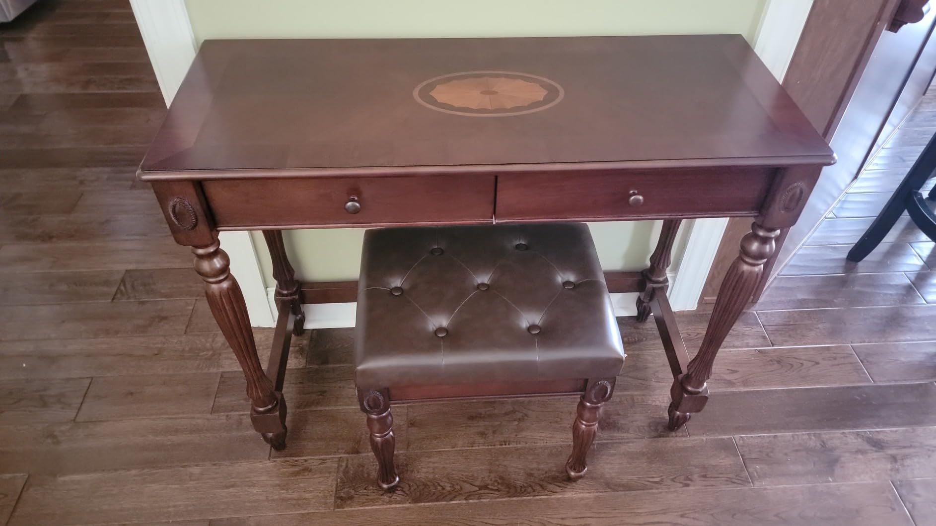 LEEMTORIG Vintage Solid Wood Writing Desk, Small Secretary Desk with 2 Drawers, 39.4
