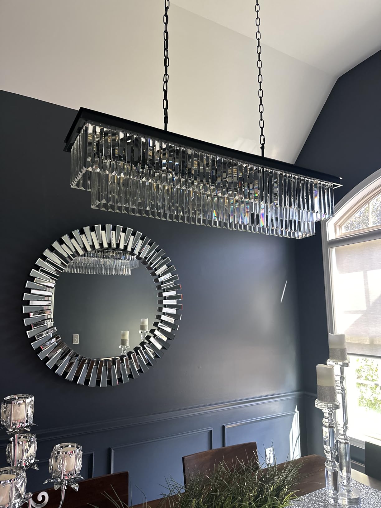 Weesalife Black Crystal Chandeliers for Dining Room, 11-Lights L33.5 Inch | Modern Rectangle Chandeliers for Dining Room, Contemporary Pendant Light Fixture for Kitchen Island Bar, Adjustable Height customer photo 1