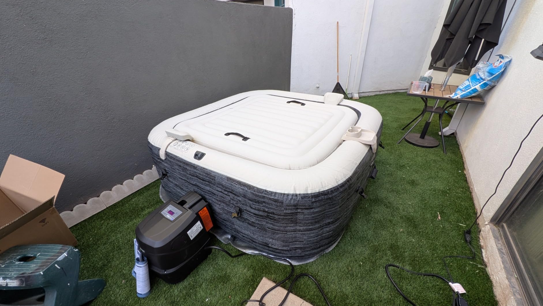INTEX PureSpa 6 Person Inflatable Hot Tub with Energy-Efficient Spa Cover | 28451EP Greystone Deluxe: Built-in Hard Water Treatment, 77in x 28in - 2 Headrests & LED Light Included customer photo 1