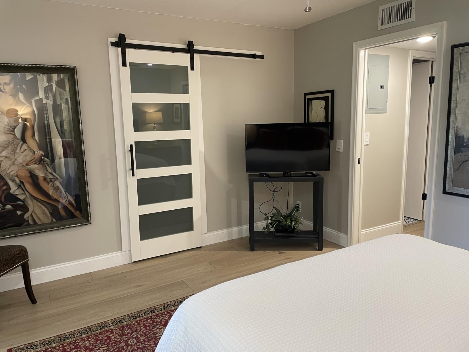 36x84 Inch Glass Sliding Barn Door Slab and 6.6ft Hardware Kit Included, 5 Frosted Glass, LVL Wood Panel Covered with White Water-Proof Scratch-Proof PVC Surface, Simple DIY Assembly customer photo 1