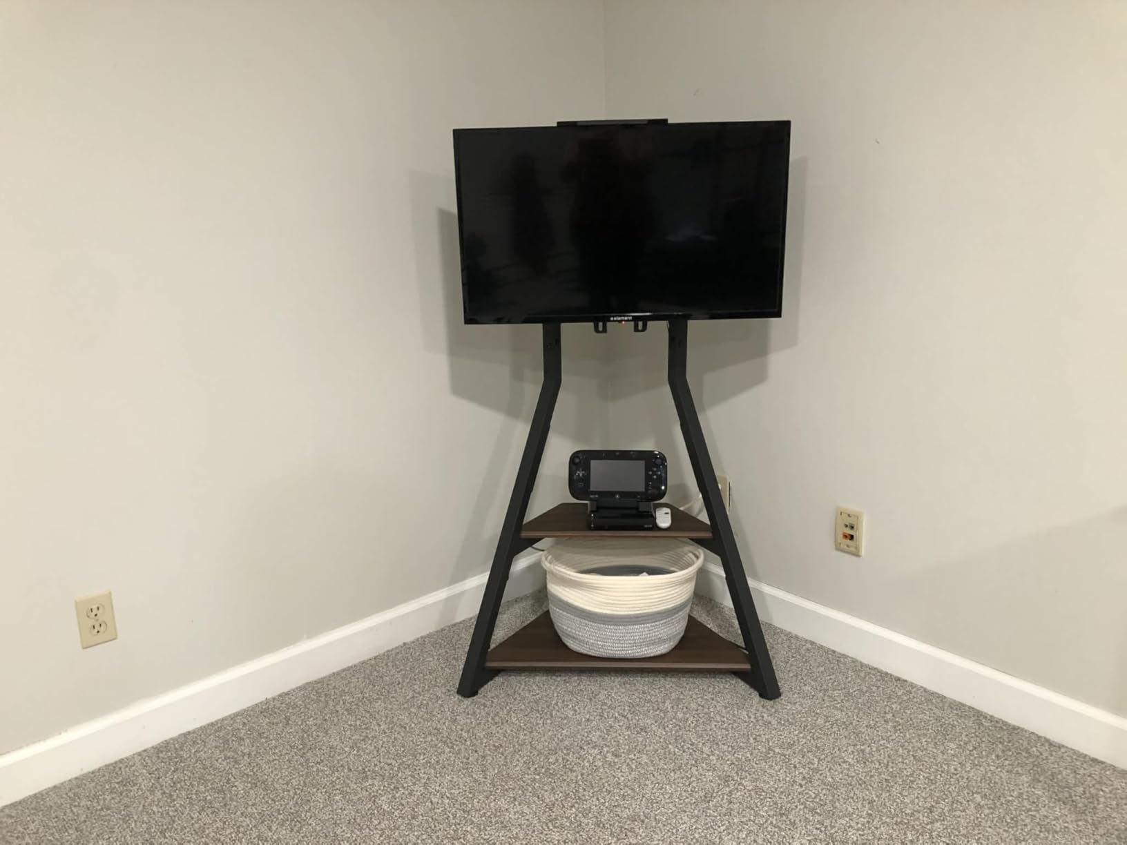 FITUEYES Corner TV Stand for 32-65 Inch TVs with Cable Management, Walnut | Small Spaces Floor TV Stand with Swivel, Mobile Rolling TV Cart with Height Adjustable for Living Room Bedroom, Eiffel Series customer photo 2