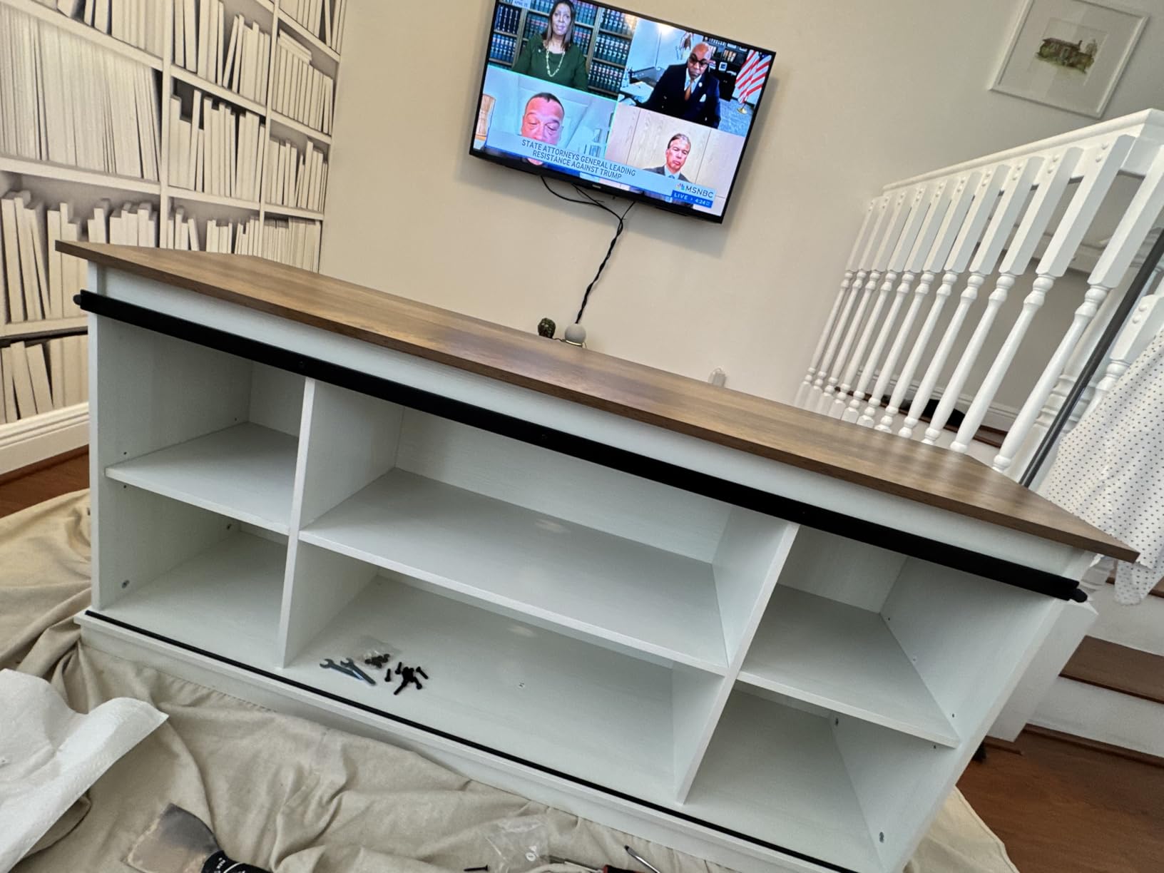 JUMMICO TV Stand for 65 Inch TV, Sliding Barn Doors, Bright White | Farmhouse Entertainment Center, Storage Cabinets, Adjustable Shelves, Media Console for Living Room, Bedroom customer photo 1