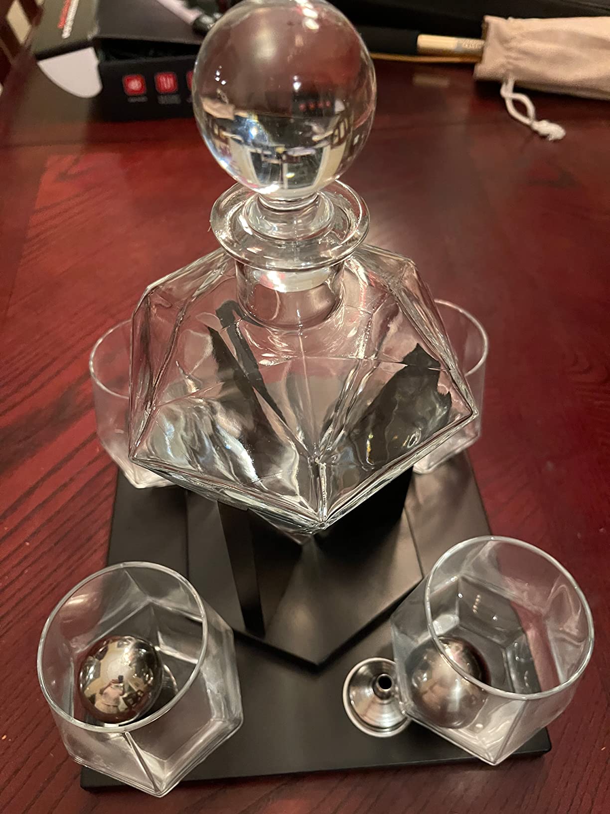 Diamond Whiskey Decanter Set 4 ChillBall Glasses&Tray Decanter Sets for Men customer photo 1